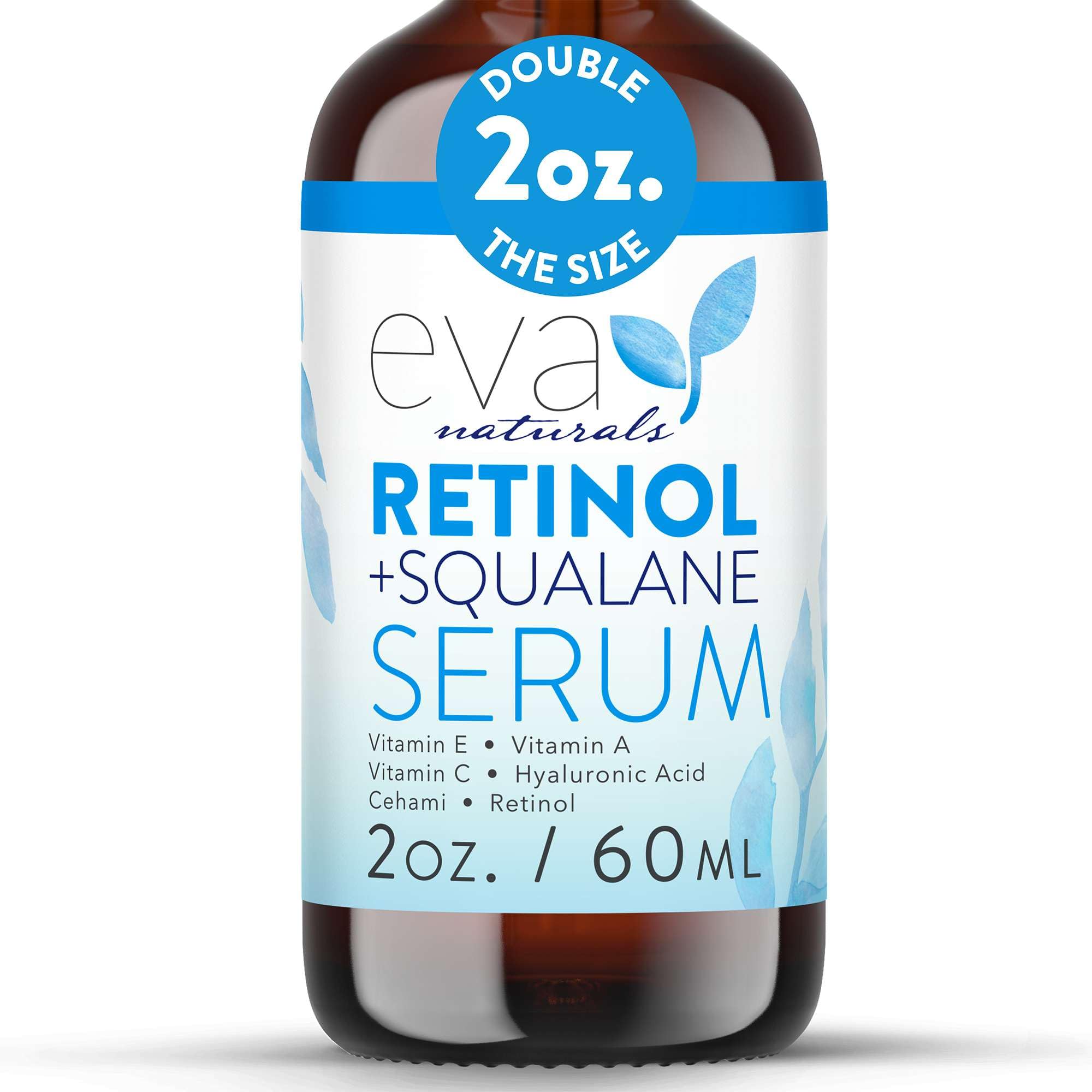 Eva Naturals retinol serum bottle with dropper for easy nightly application and smoother skin