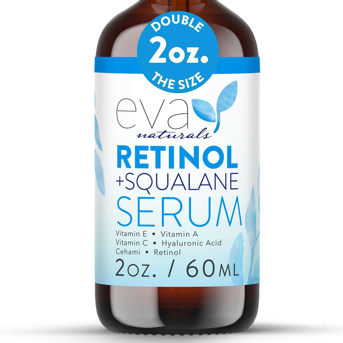 Eva Naturals retinol serum bottle with dropper for easy nightly application and smoother skin