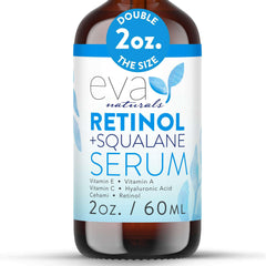 Eva Naturals retinol serum bottle with dropper for easy nightly application and smoother skin