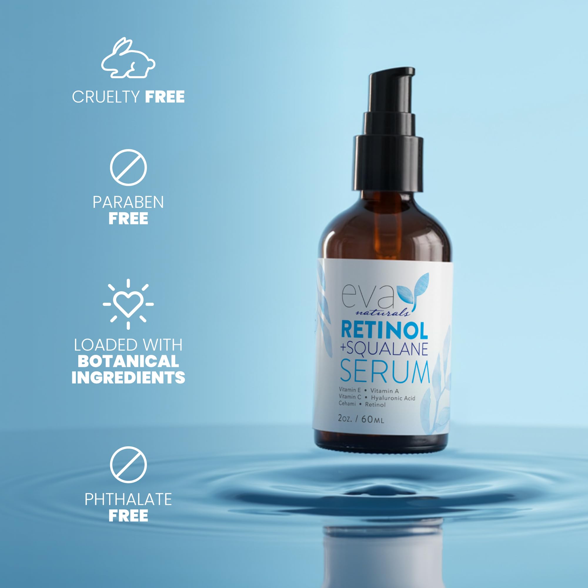 Eva Naturals retinol serum close-up showing radiant, hydrated skin after use