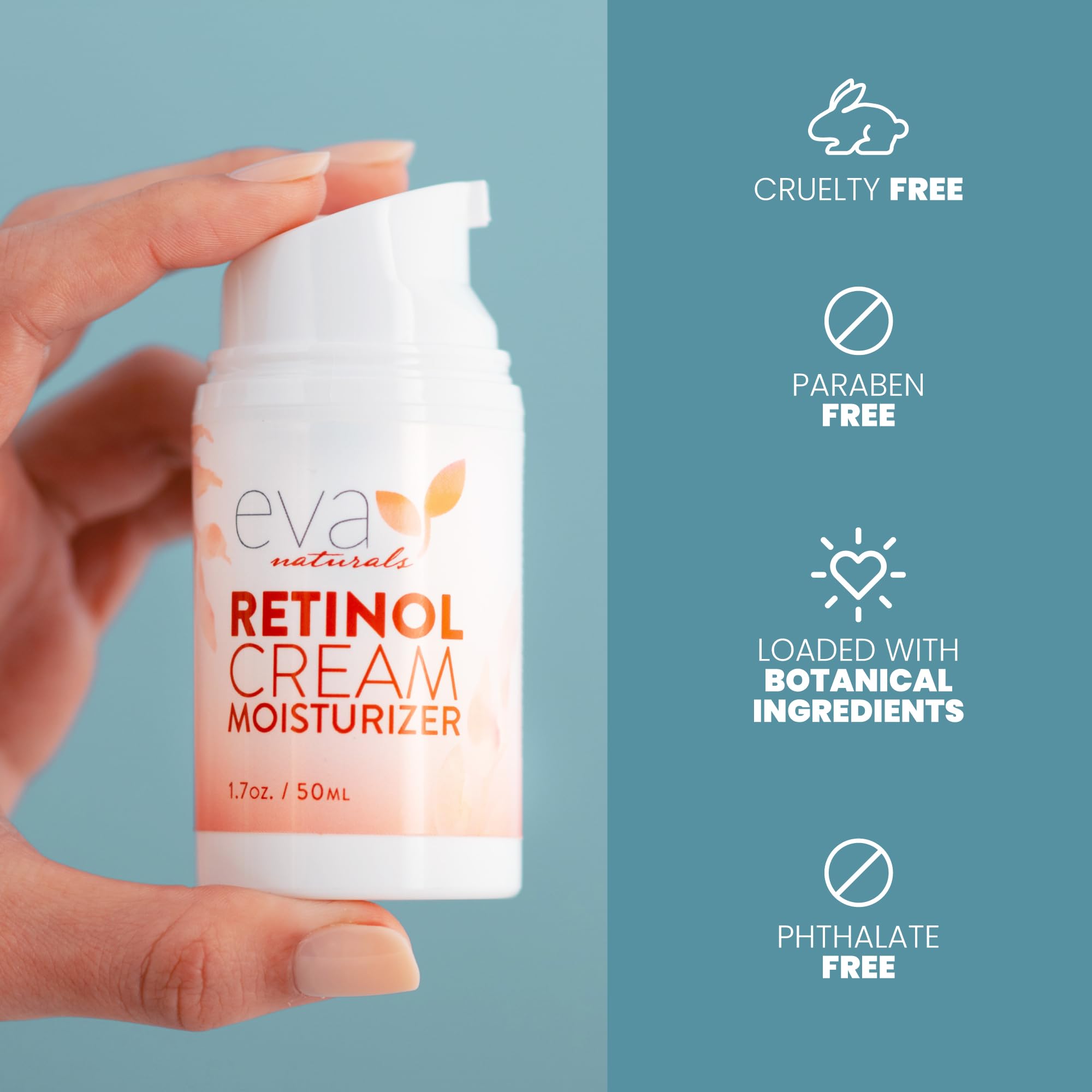 Eva Naturals ritual-use shot on vanity for morning and night care.