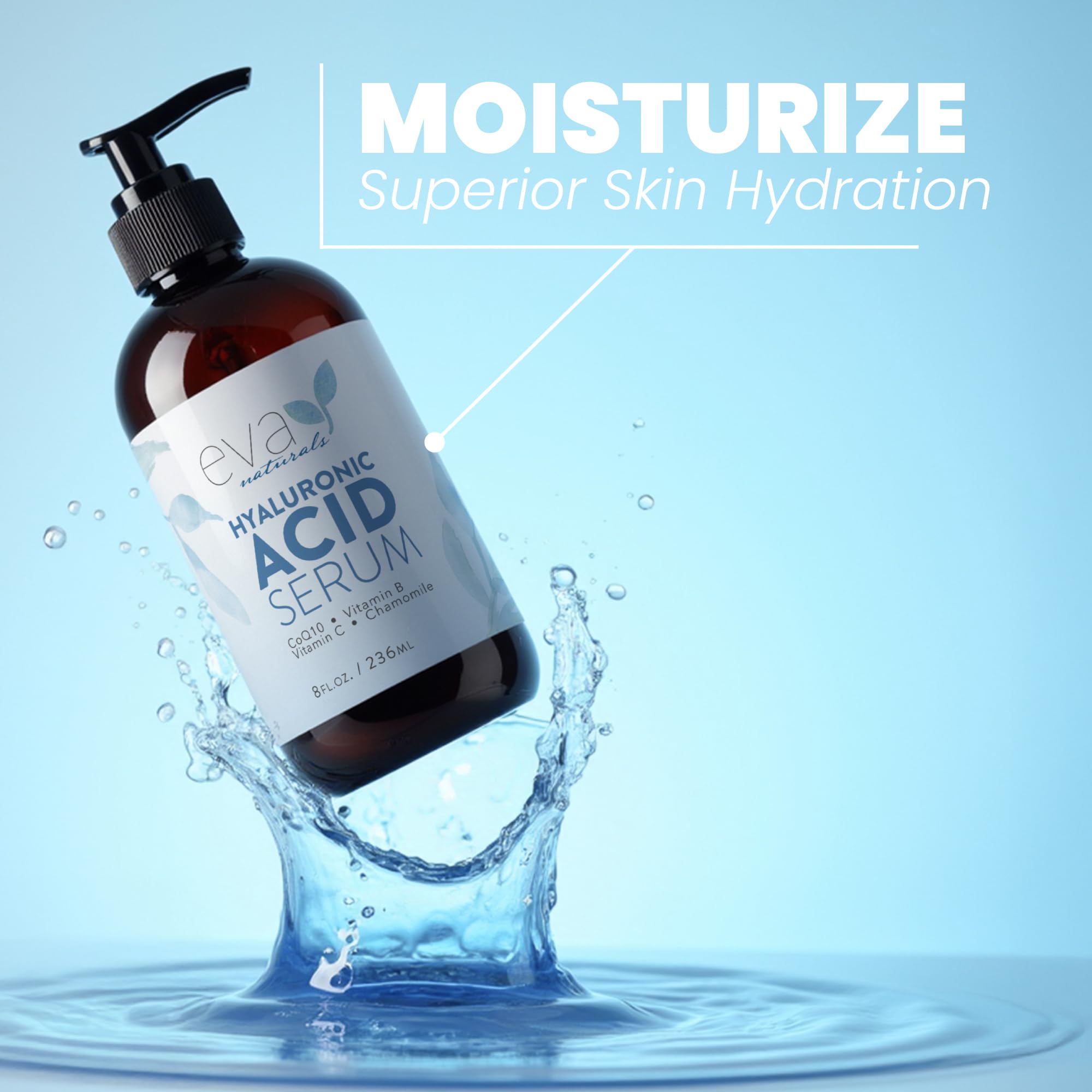 Peau hydratée après l’utilisation du sérum Eva Naturals pour visage.