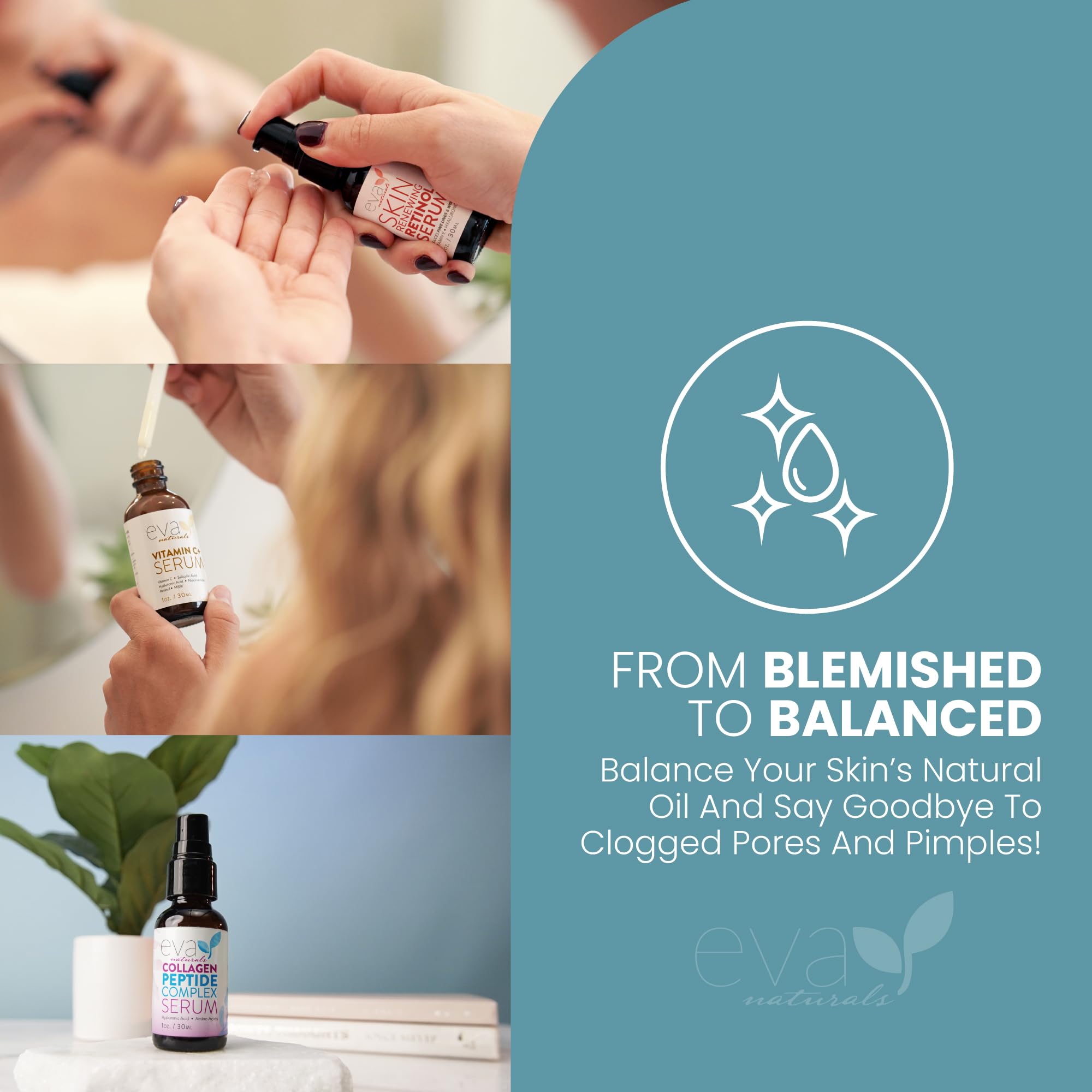Eva Naturals Trifecta ingredients panel highlights clean, skin-loving actives.