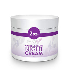 Eva Naturals Vanilla Bean Night Cream bottle pour showing lightweight overnight hydration