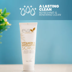 Eva Naturals Vitamin C Scrub on hand ready for facial application and glow.