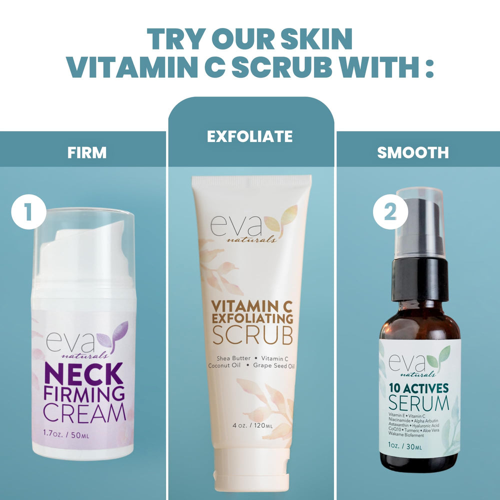 Closeup of Eva Naturals Vitamin C Scrub texture and gentle lather on skin.
