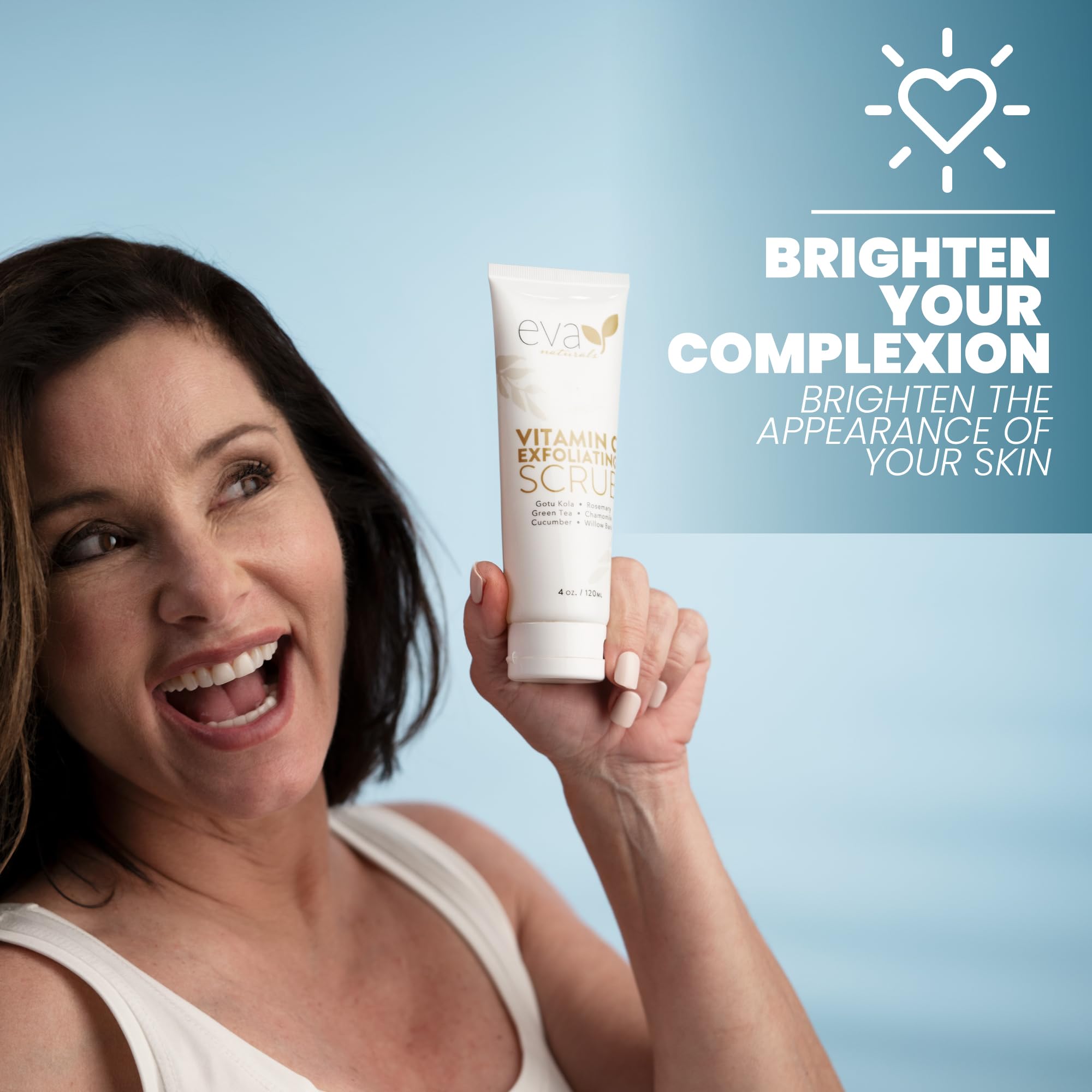 Spa-like application of Eva Naturals Vitamin C Scrub spread on the face.