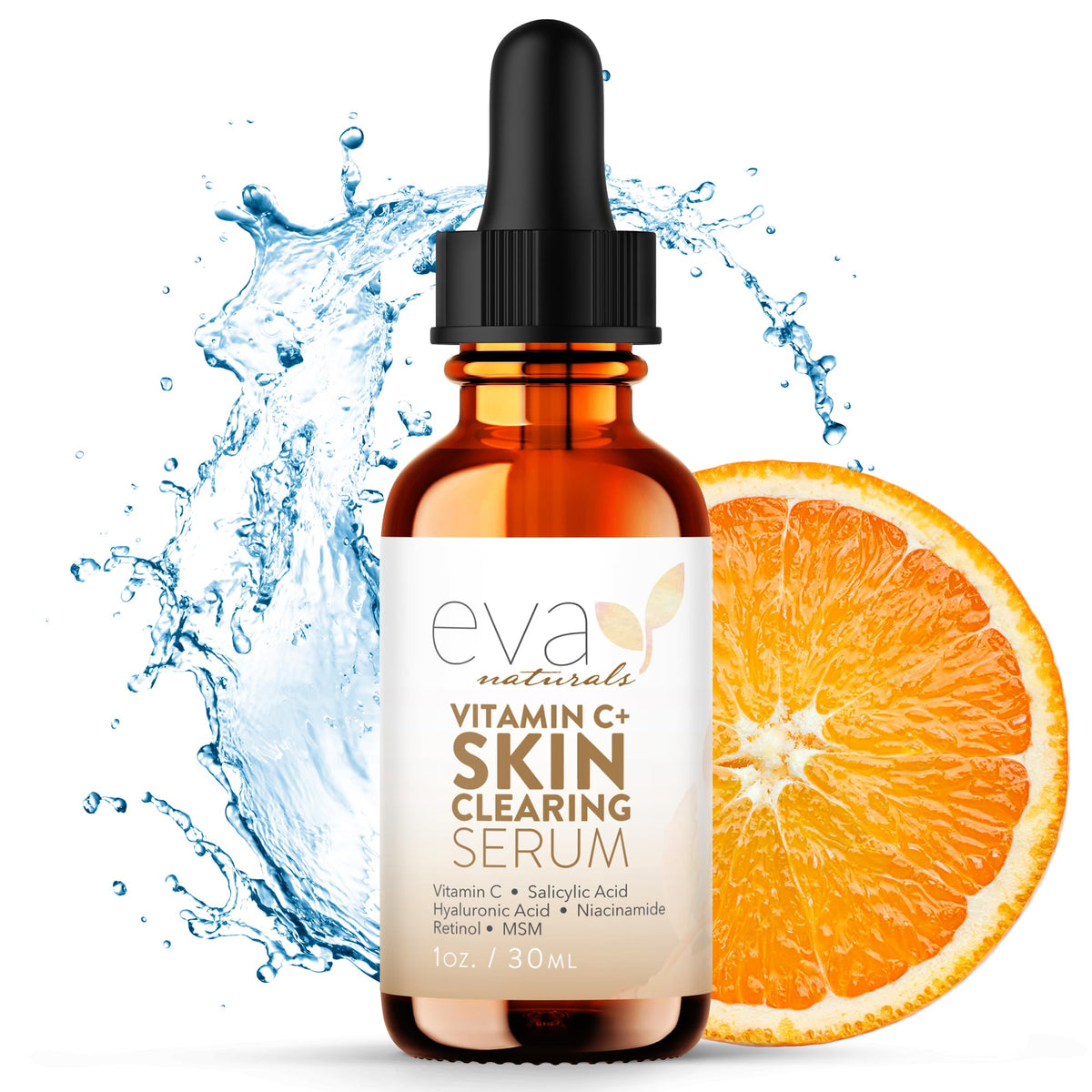 Eva Naturals Vitamin C Serum bottle pour for easy application and fast absorption.