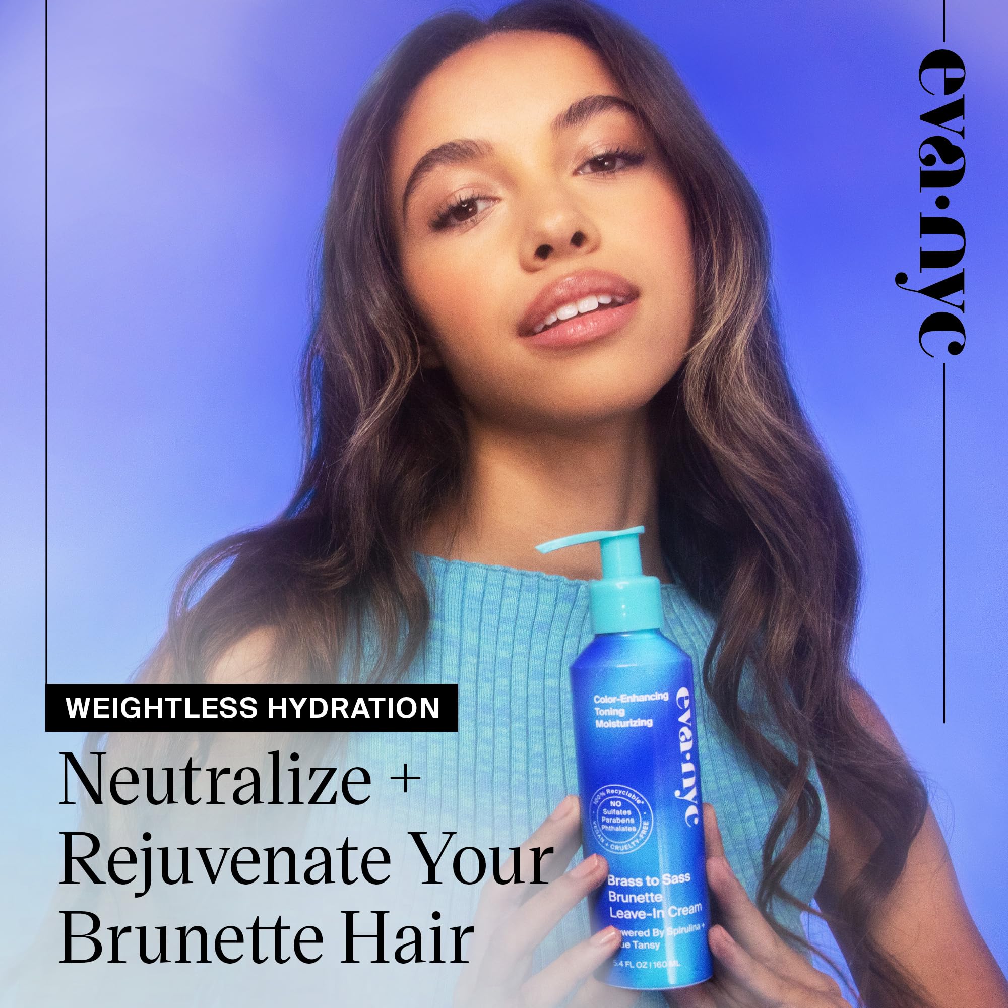 Applying Eva NYC Brass to Sass Brunette leave-in cream to refresh color-treated hair.