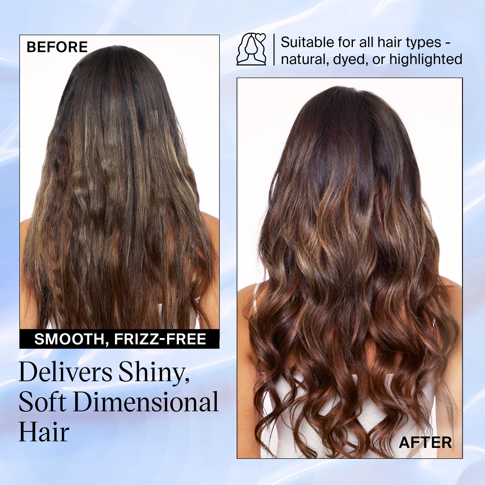 Brunette hair close-up showing hydrated strands after using Eva NYC Brass to Sass.