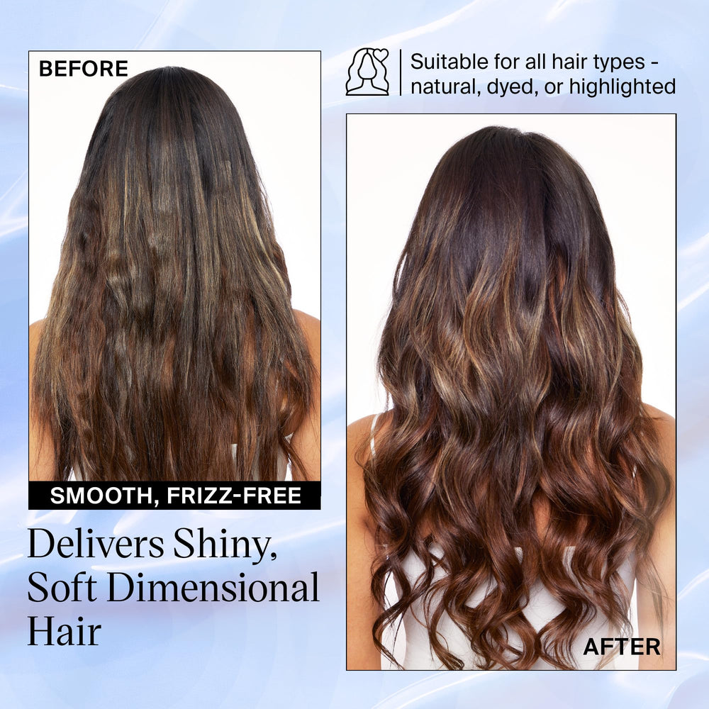 Brunette hair close-up showing hydrated strands after using Eva NYC Brass to Sass.