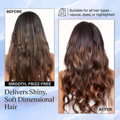 Brunette hair close-up showing hydrated strands after using Eva NYC Brass to Sass.