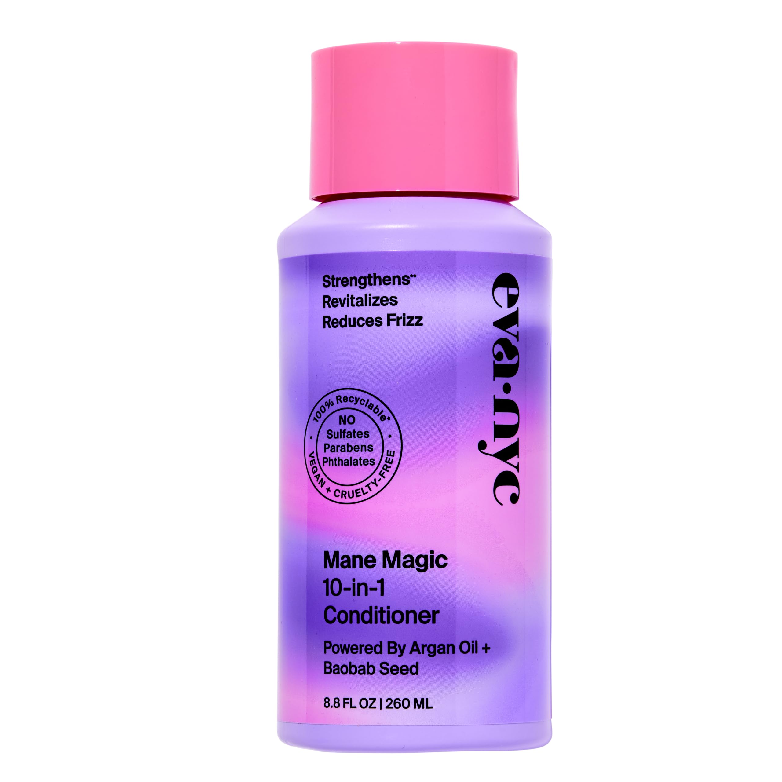 Eva NYC Mane Magic conditioner bottle showcases a sulfate-free formula for smooth, manageable hair.