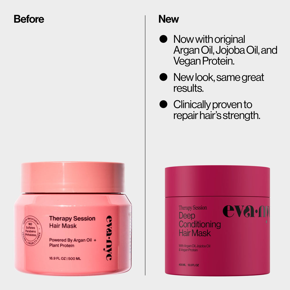 Eva NYC Therapy Session ingredients highlight Keravis protein for nourished, resilient hair.