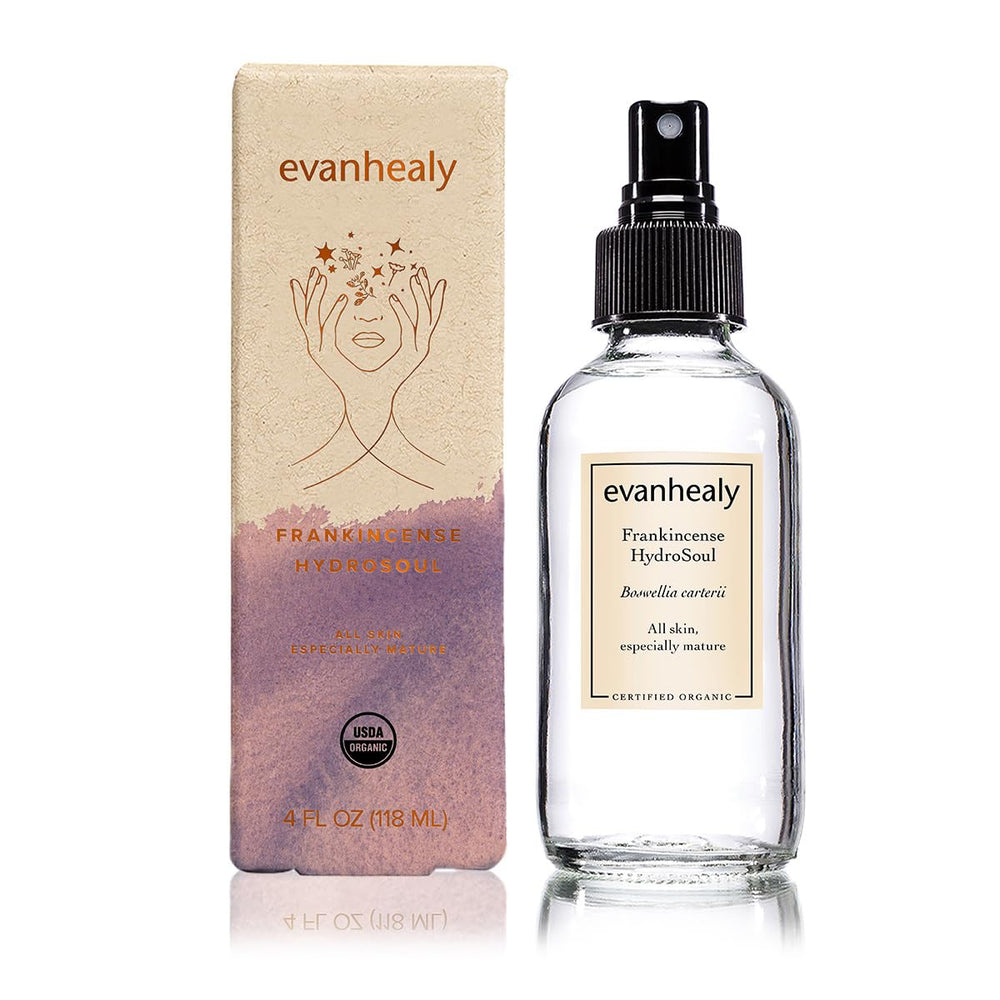 Evanhealy Frankincense Hydrosoul spray mist for quick, alcohol-free skincare refresh.