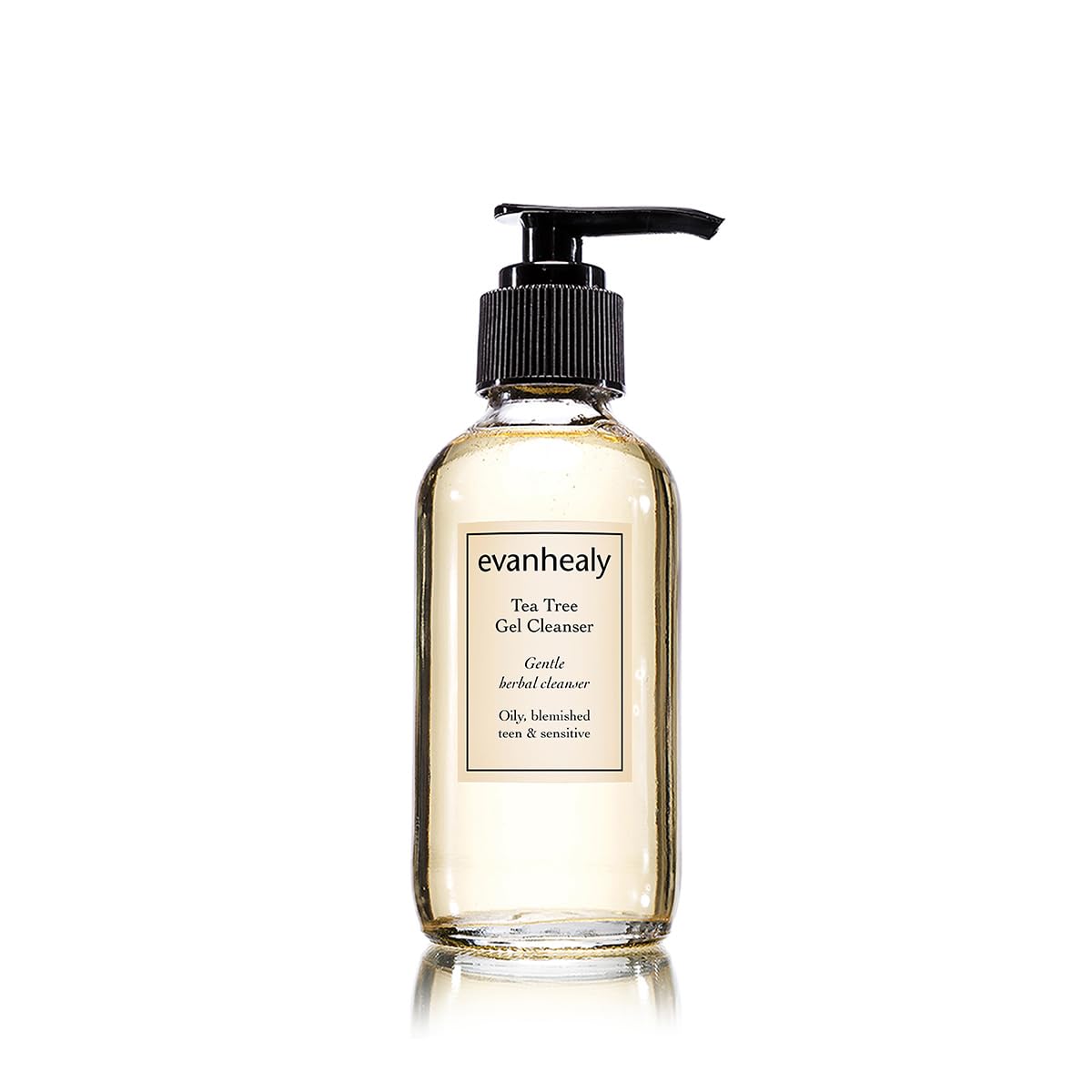 evanhealy Tea Tree Gel Cleanser bottle front for balanced skin nourishment.