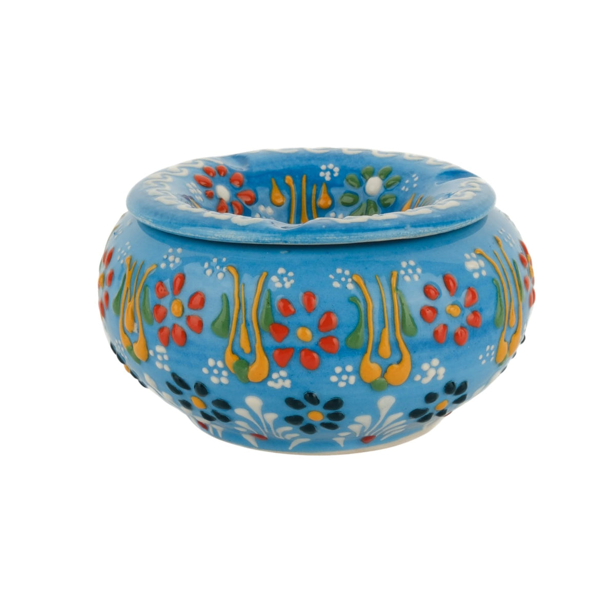 EVANILIFE decorative ceramic jar with light blue glaze and vibrant patterns for stylish storage.