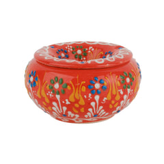 EVANILIFE decorative ceramic jar with lid in orange, perfect for stylish storage.