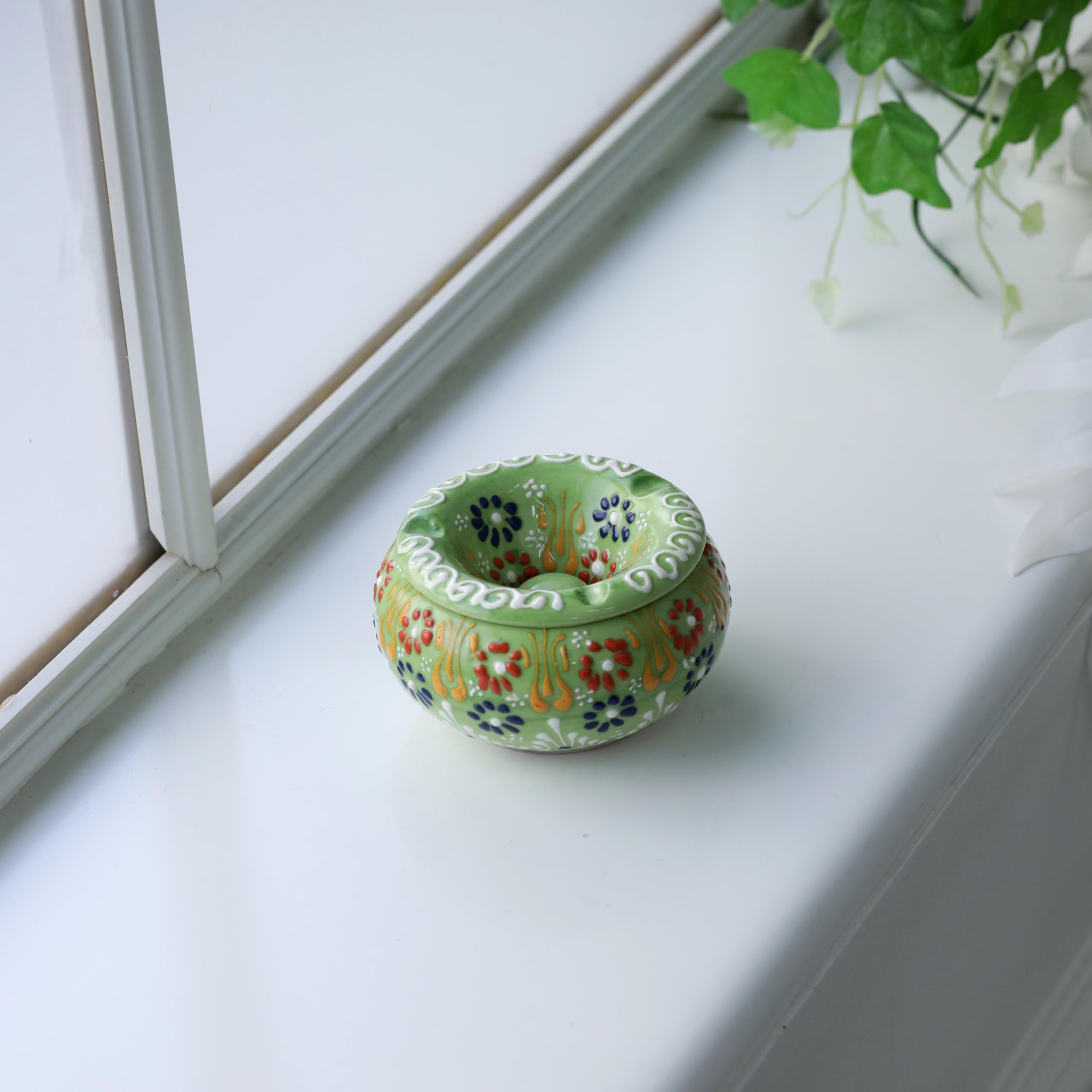 EVANILIFE handmade ceramic jar with vibrant patterns ideal for keepsakes and decor