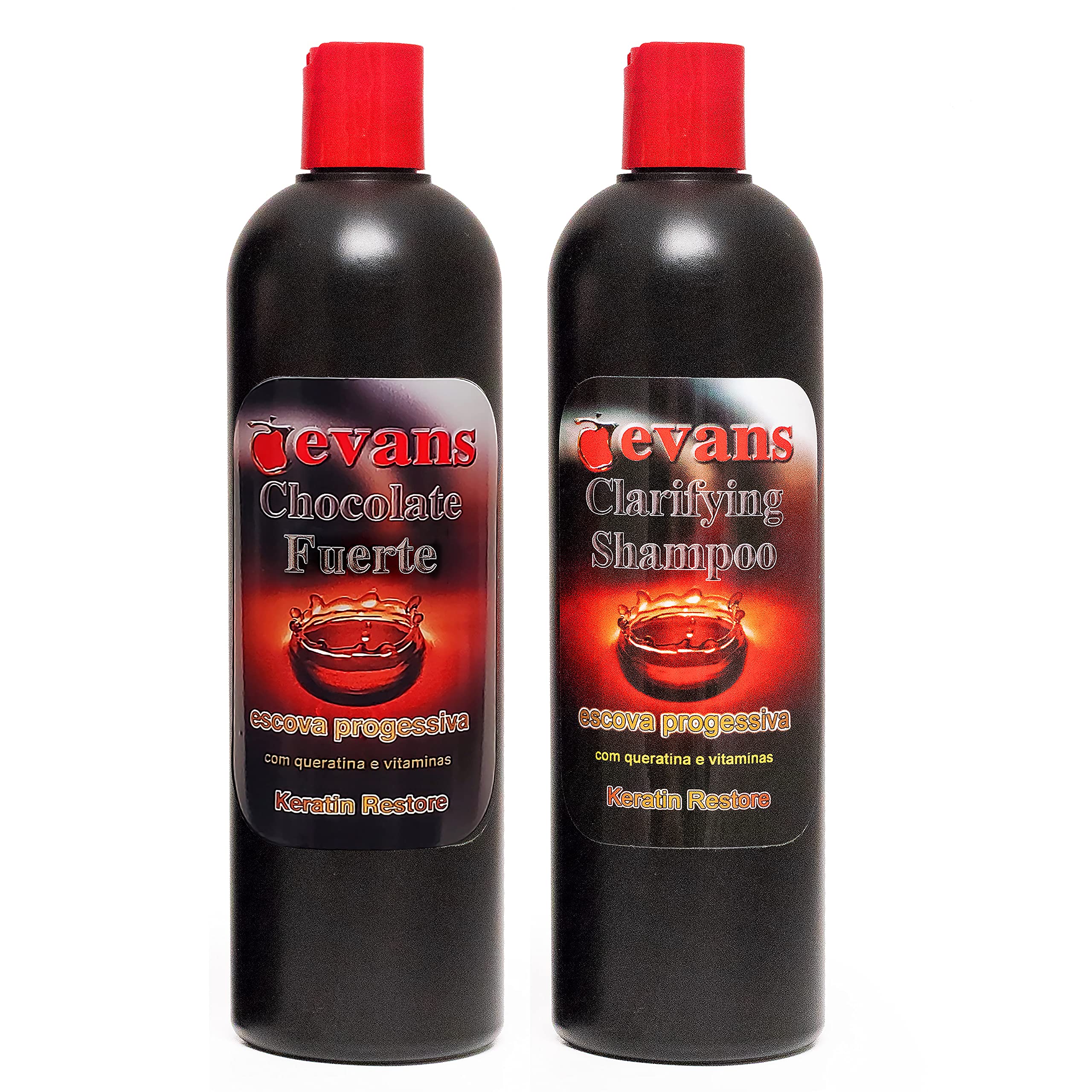 Evans combo pack bottle showing Brazilian keratin treatment for frizz control and shine.