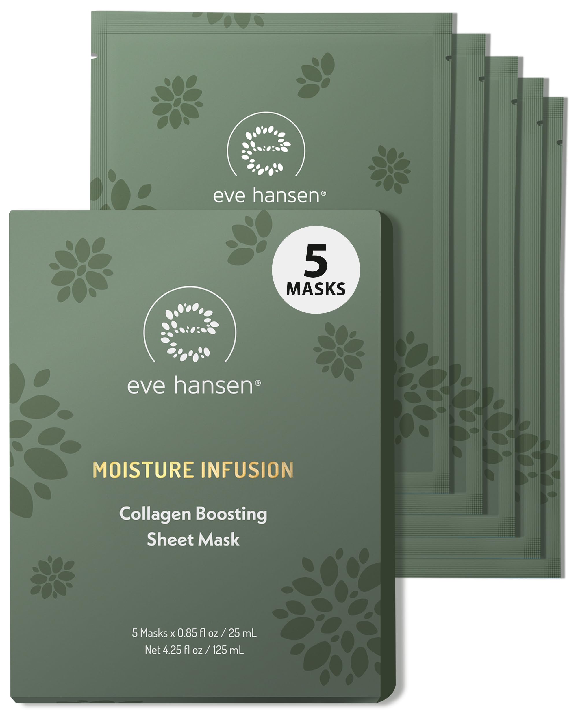 Eve Hansen Collagen Face Mask Sheets five-pack packaging for hydration
