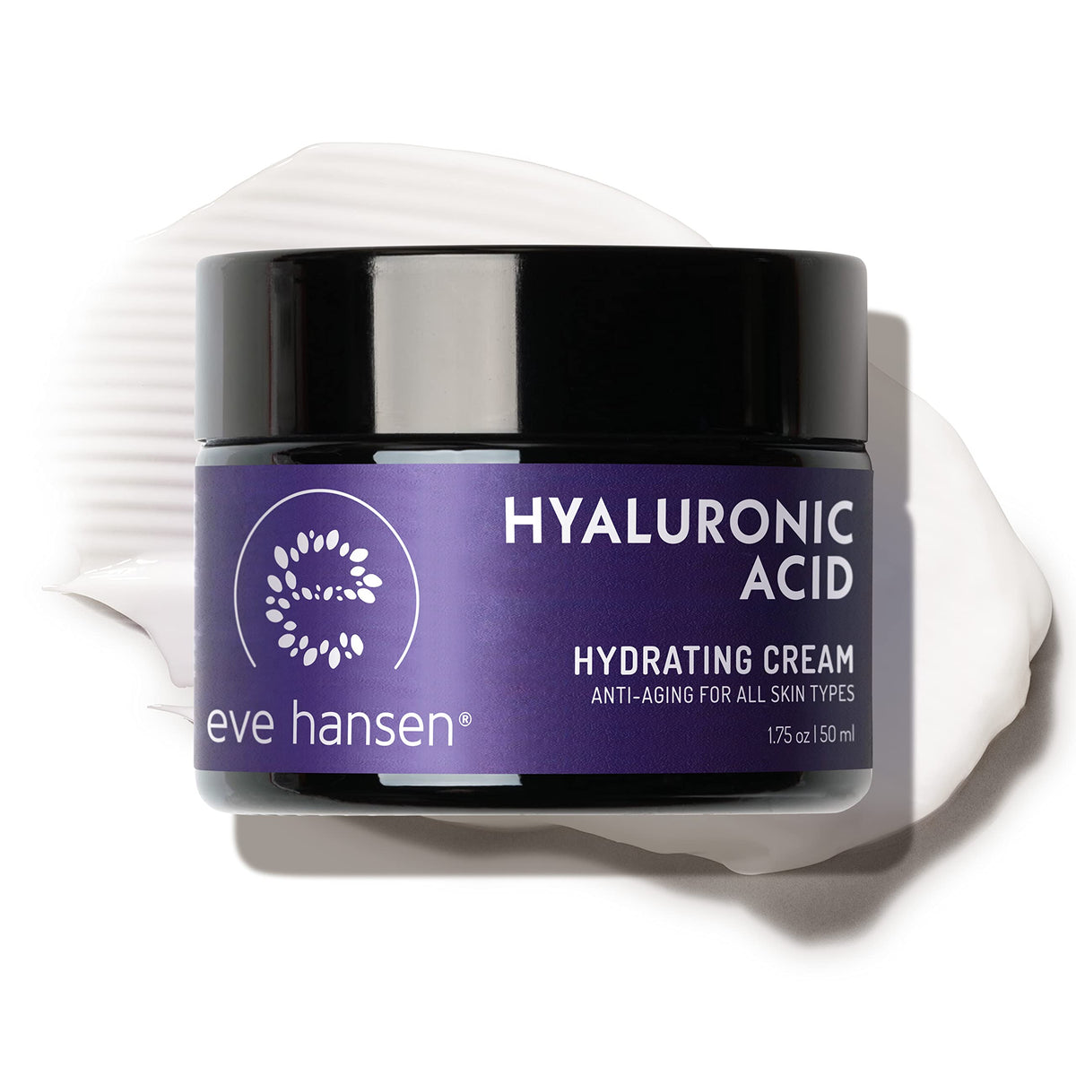 Eve Hansen Hyaluronic Acid Cream face jar showing rich, hydrating formula