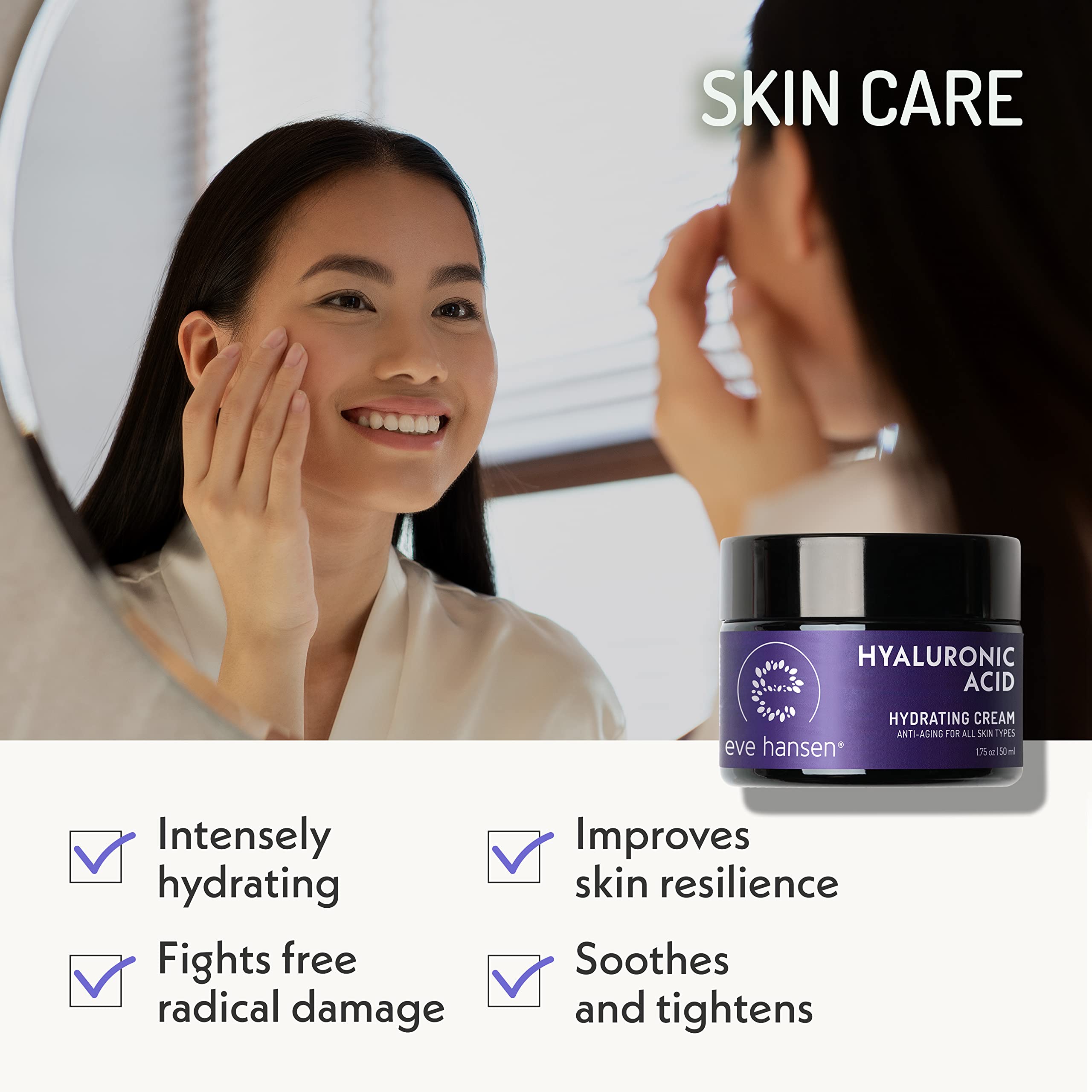 Made in USA label on Eve Hansen Hyaluronic Acid Cream packaging