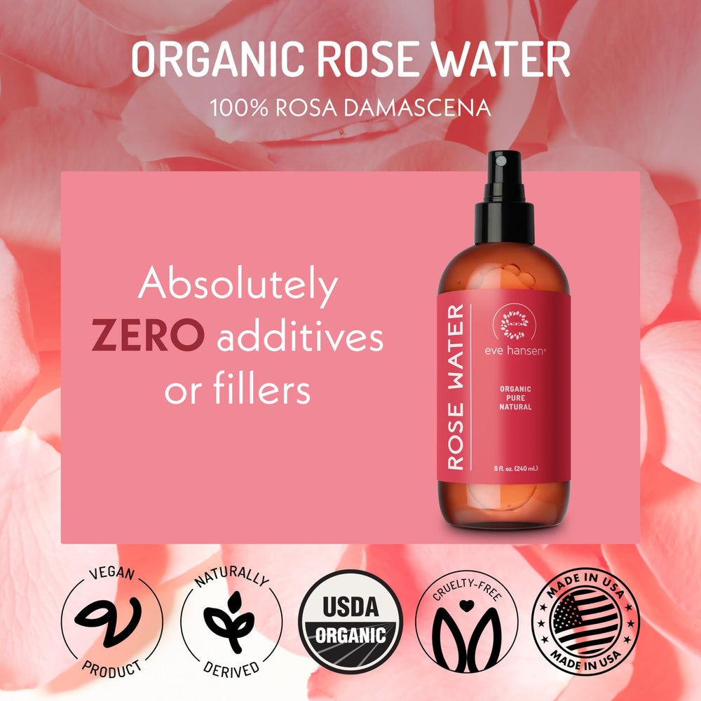 Hands applying Eve Hansen Rose Water Spray as facial toner.
