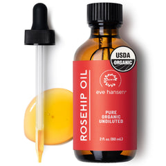 Eve Hansen Rosehip Oil bottle with dropper for deep hydration and radiant skin.