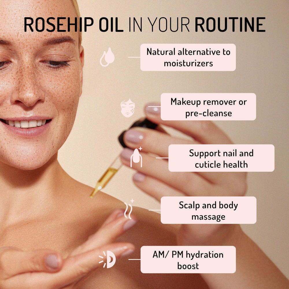Eve Hansen Rosehip Oil acts as a natural conditioner for hair and nails.