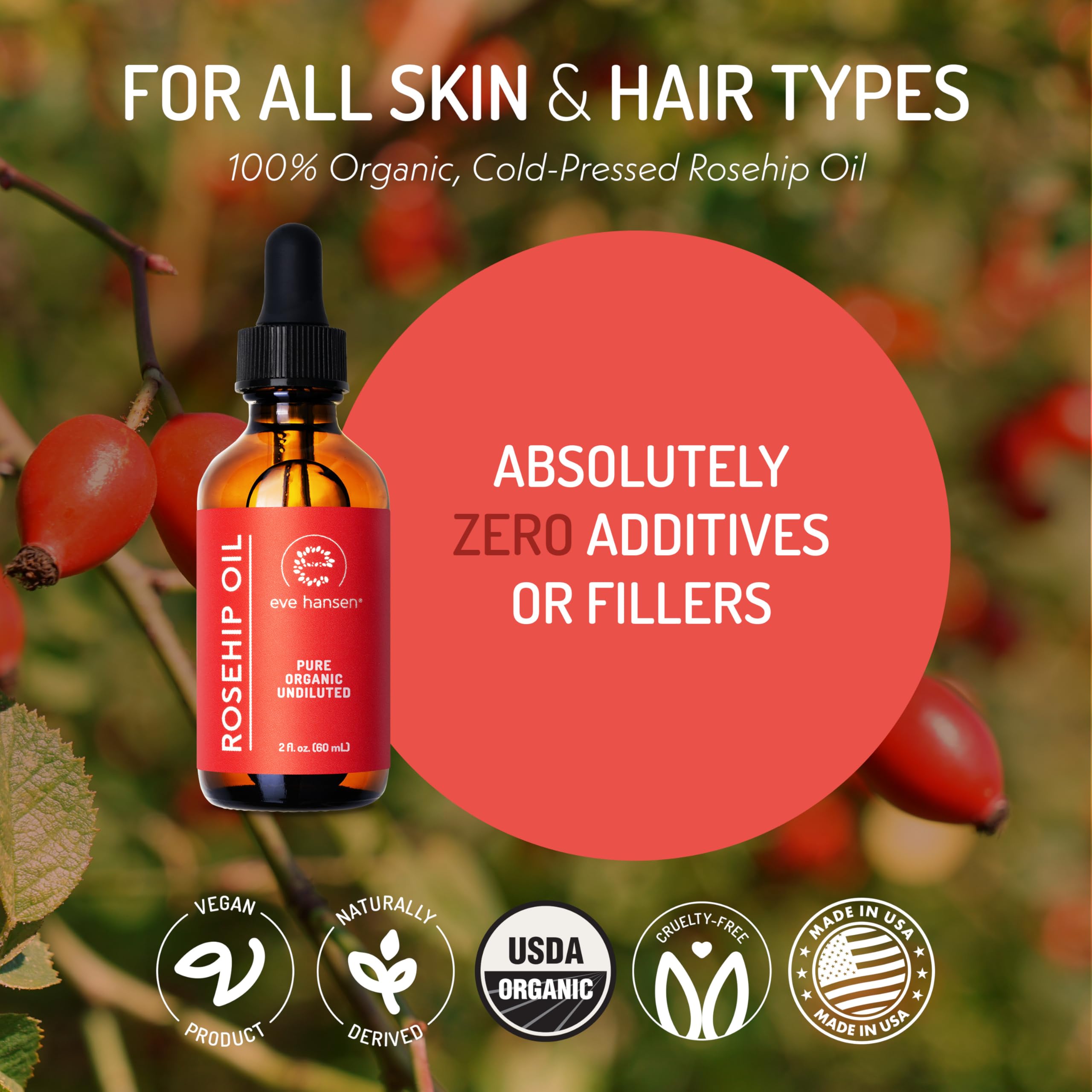 Eve Hansen Rosehip Oil on skin provides smoothing moisture and a subtle glow.
