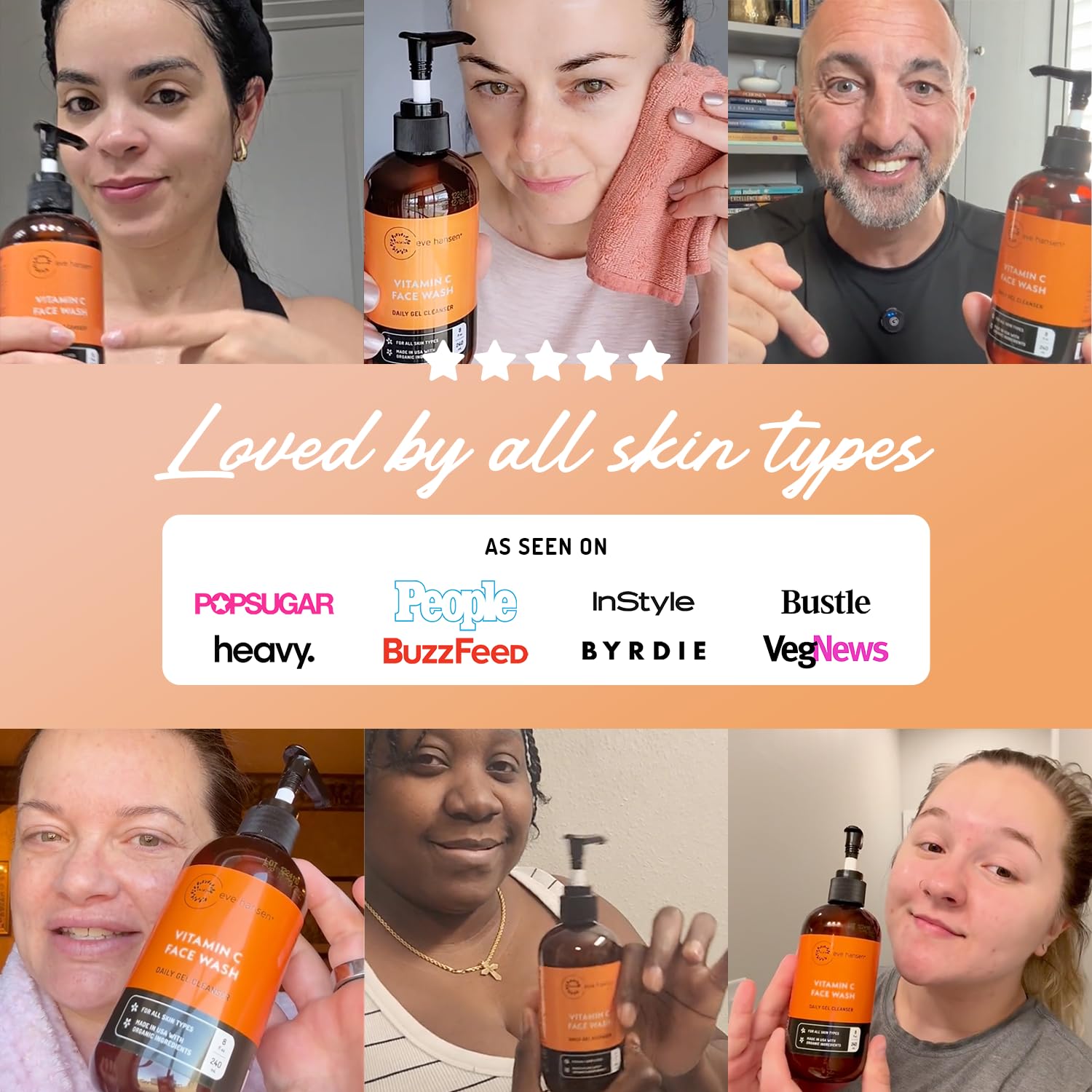 Evening cleansing scene with Eve Hansen to refresh and purify skin.