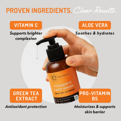Eve Hansen Vitamin C Cleanser highlights rosehip oil and aloe vera for hydration.
