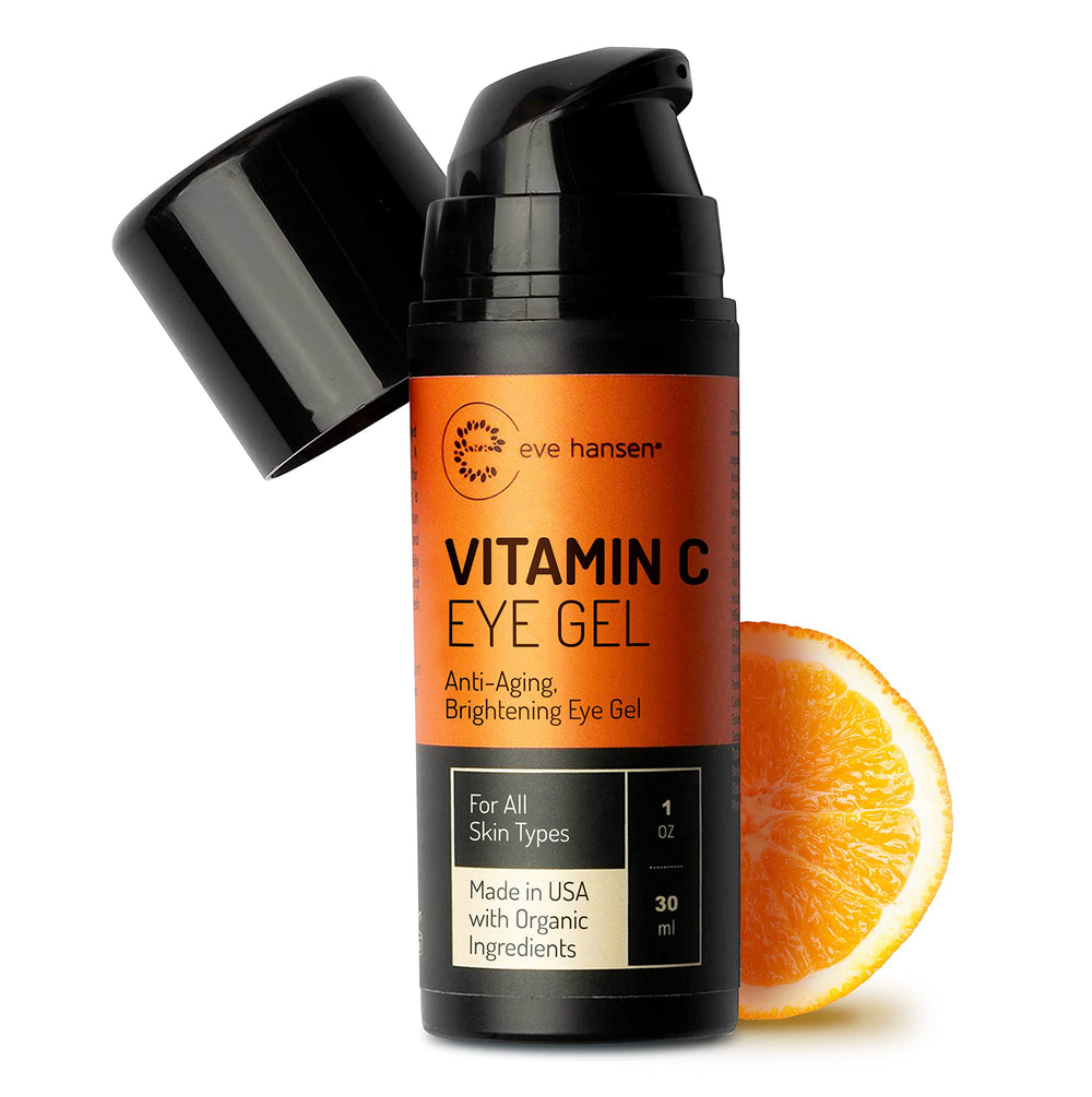 Eve Hansen Vitamin C Eye Gel brightening application close-up for under-eye skin.