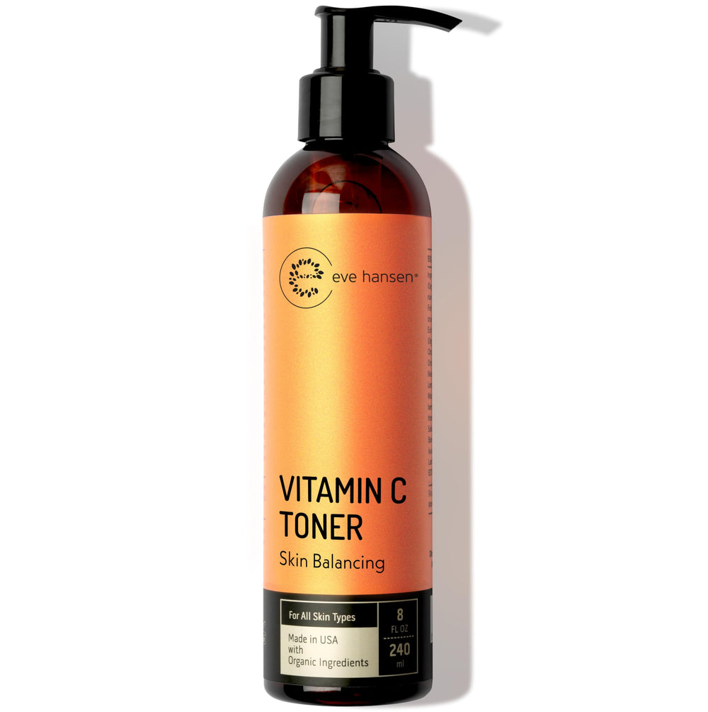Eve Hansen Vitamin C Toner bottle front shows refreshing hydration for all skin types.