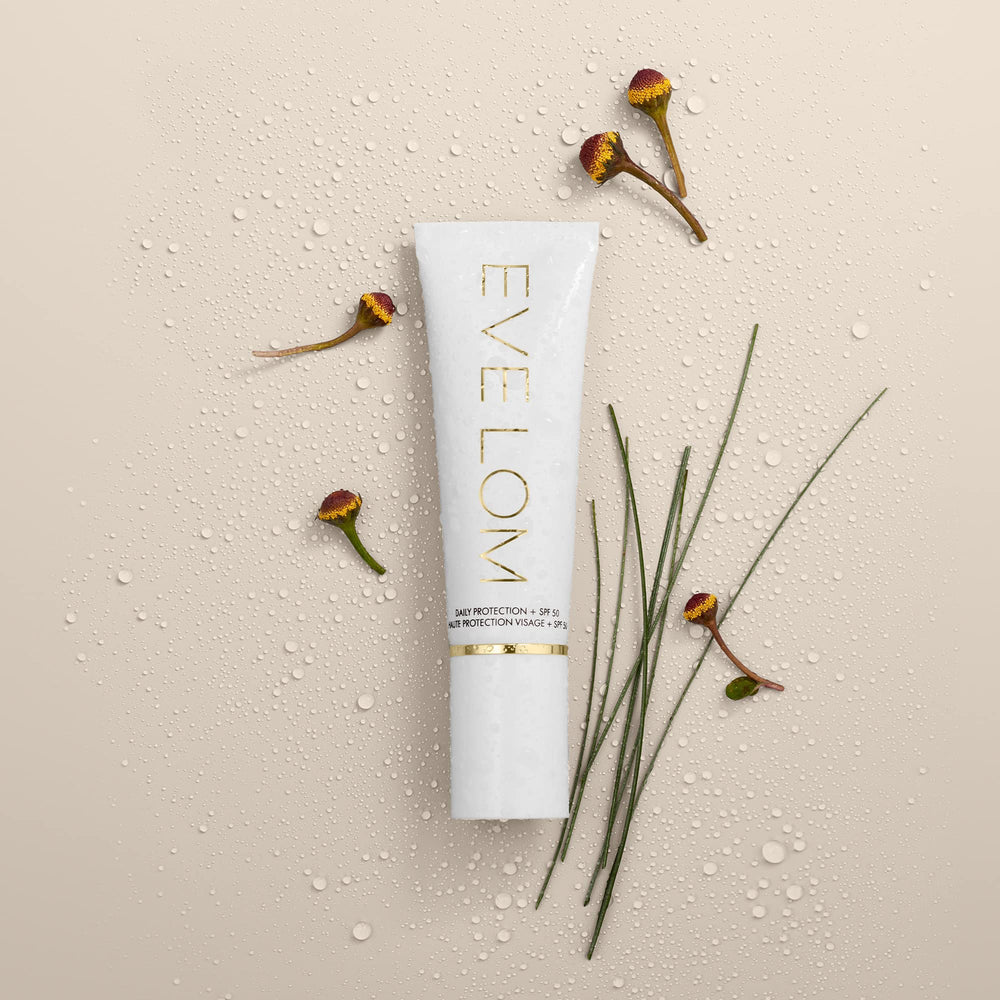 EVE LOM Daily Protection SPF 50 application on face, absorbs quickly with no white cast.