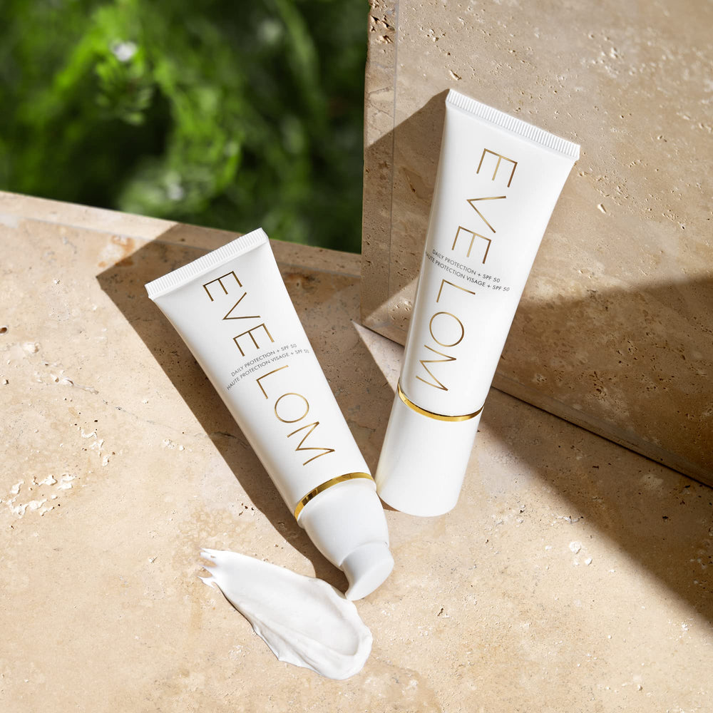 EVE LOM Daily Protection SPF 50 niacinamide-enhanced formula supports skin resilience.