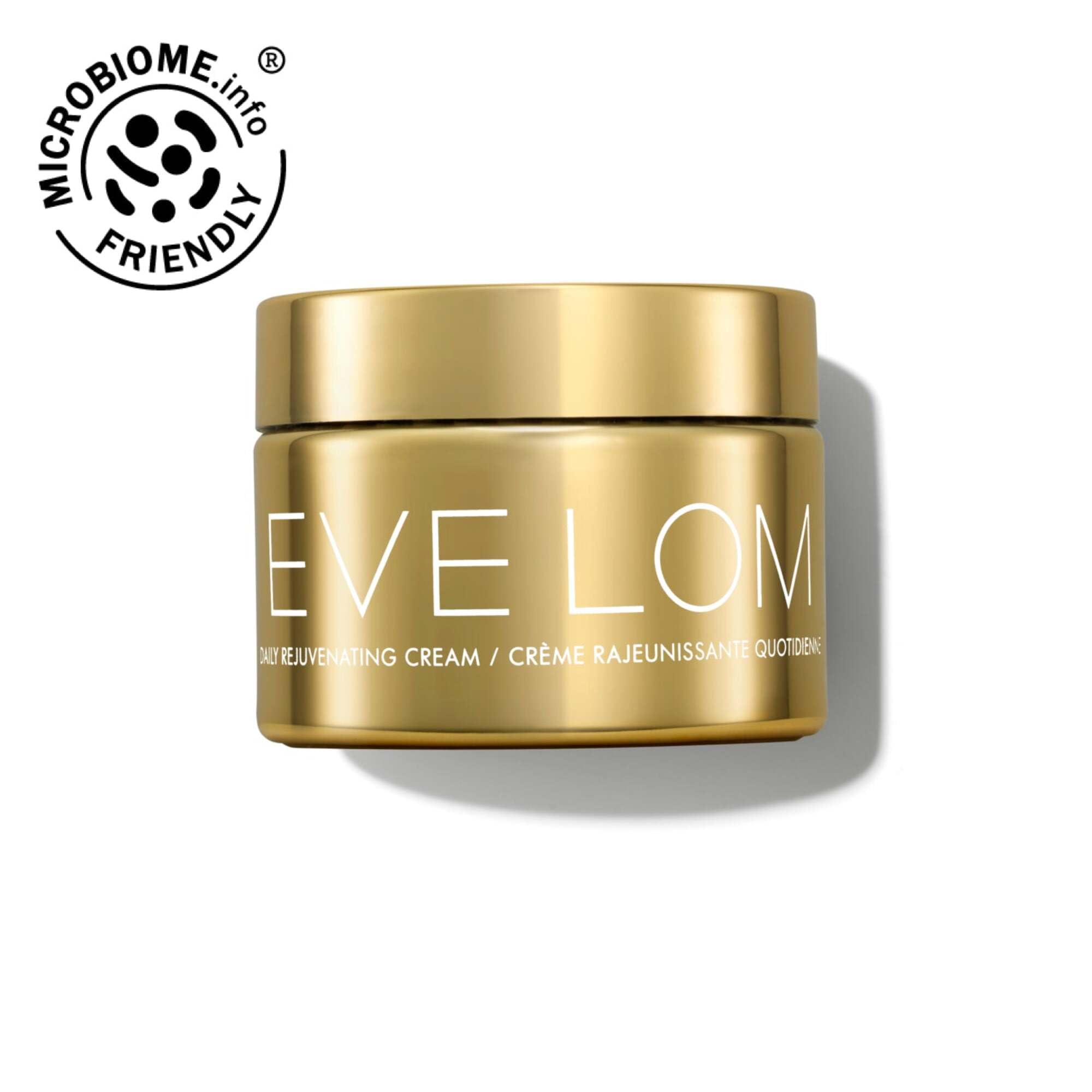 Close-up of EVE LOM Time Retreat cream texture highlighting creamy, quick-absorbing consistency