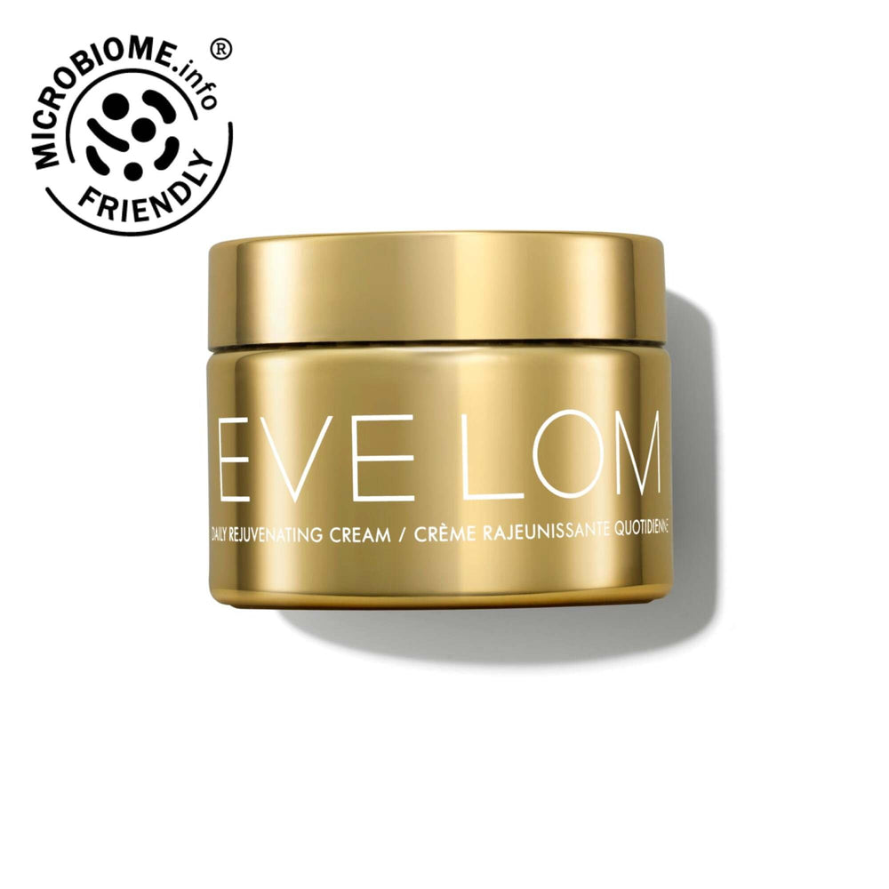 Close-up of EVE LOM Time Retreat cream texture highlighting creamy, quick-absorbing consistency