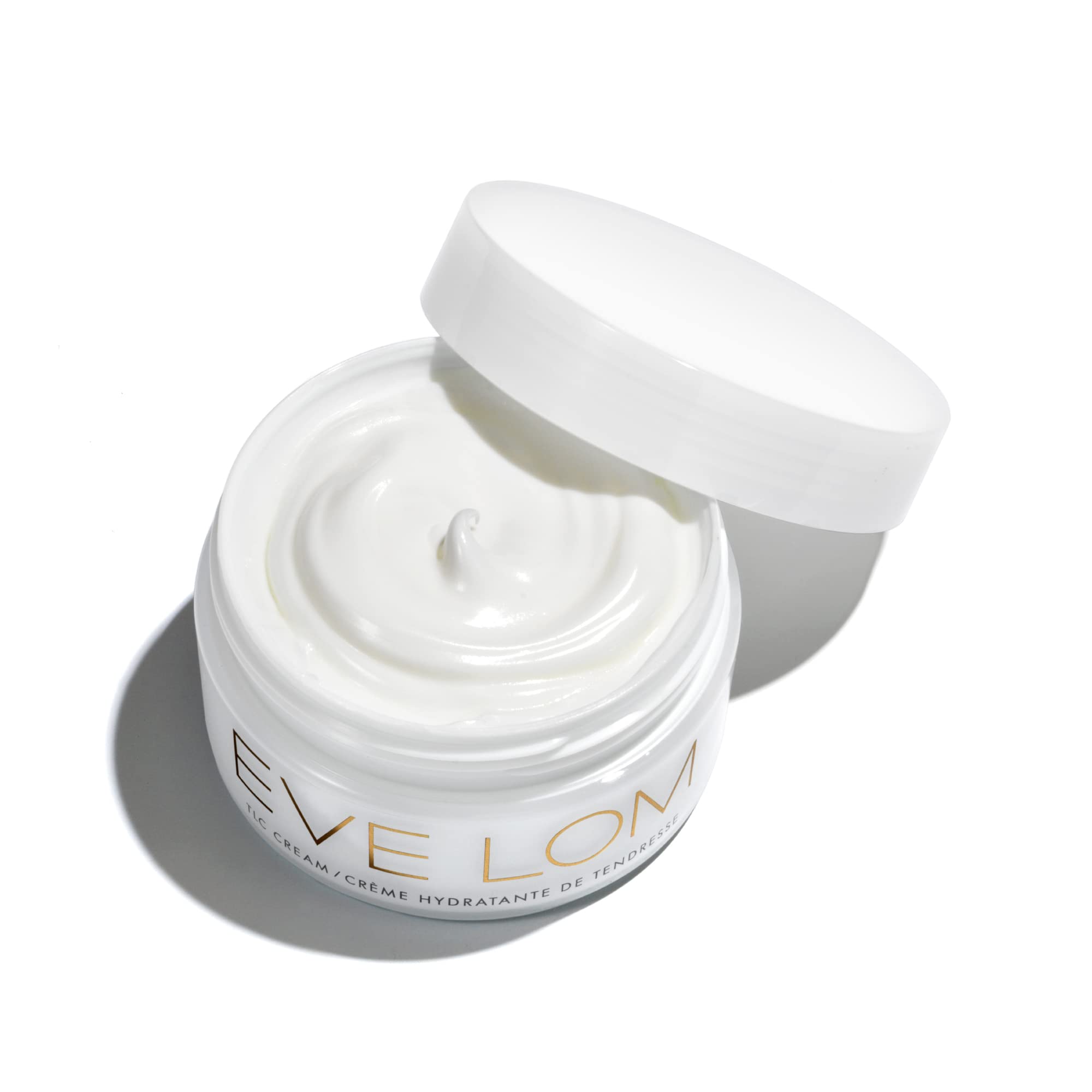 EVE LOM TLC Cream texture swirl on skin showcasing nourishing formula