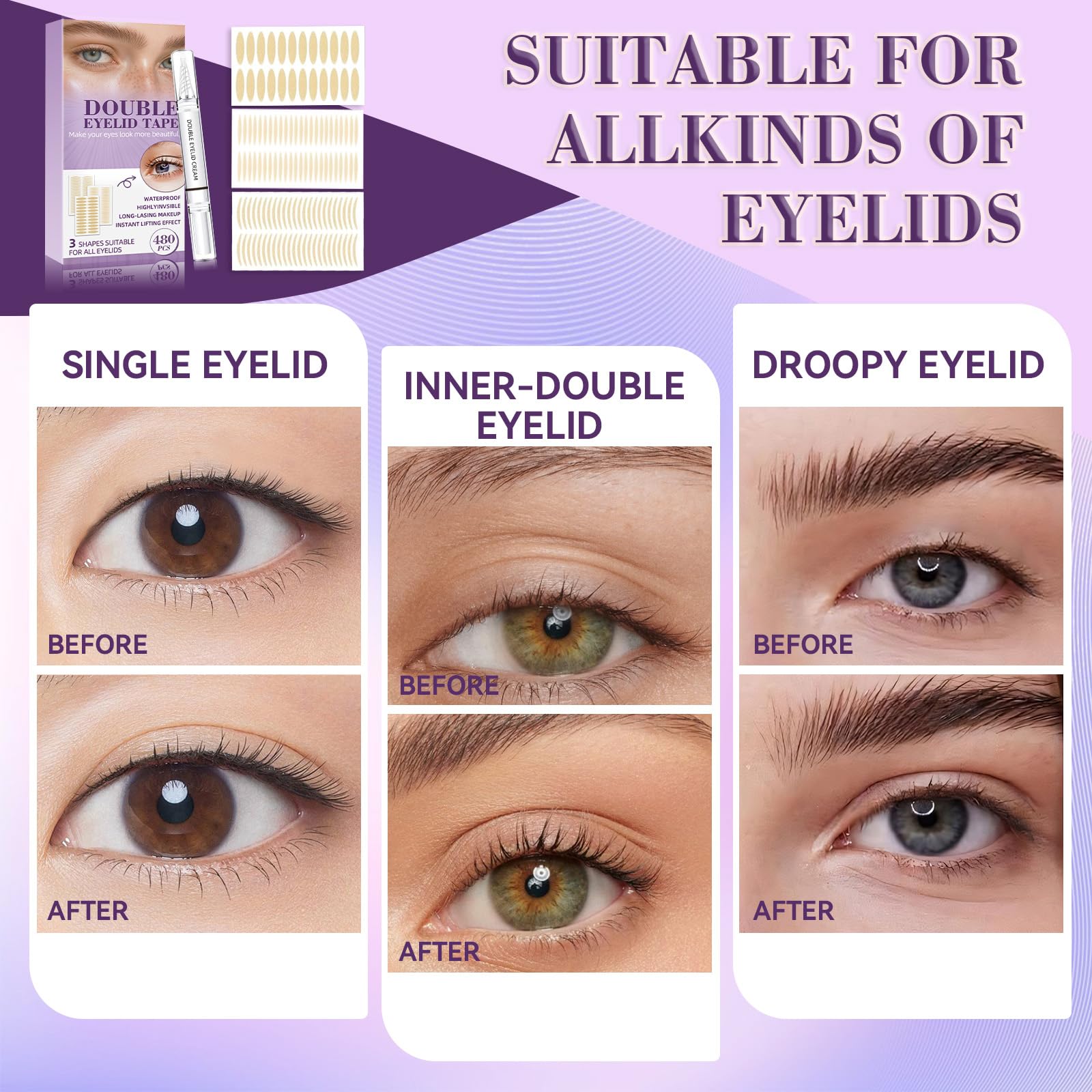 Eveellyn hooded eyes enhancer tape for a brighter eye appearance.