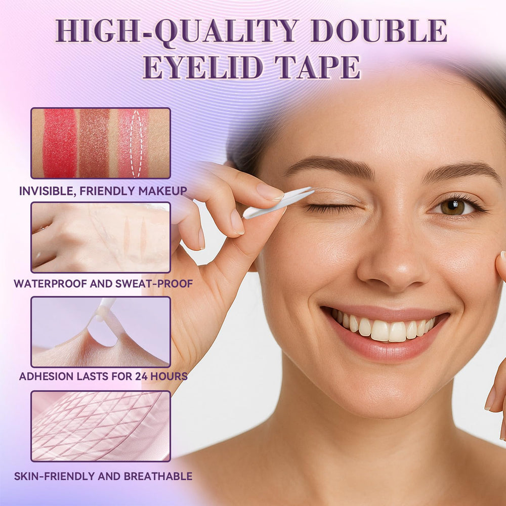 Eveellyn skin-toned adhesive eyelid tape blends with natural skin tone.
