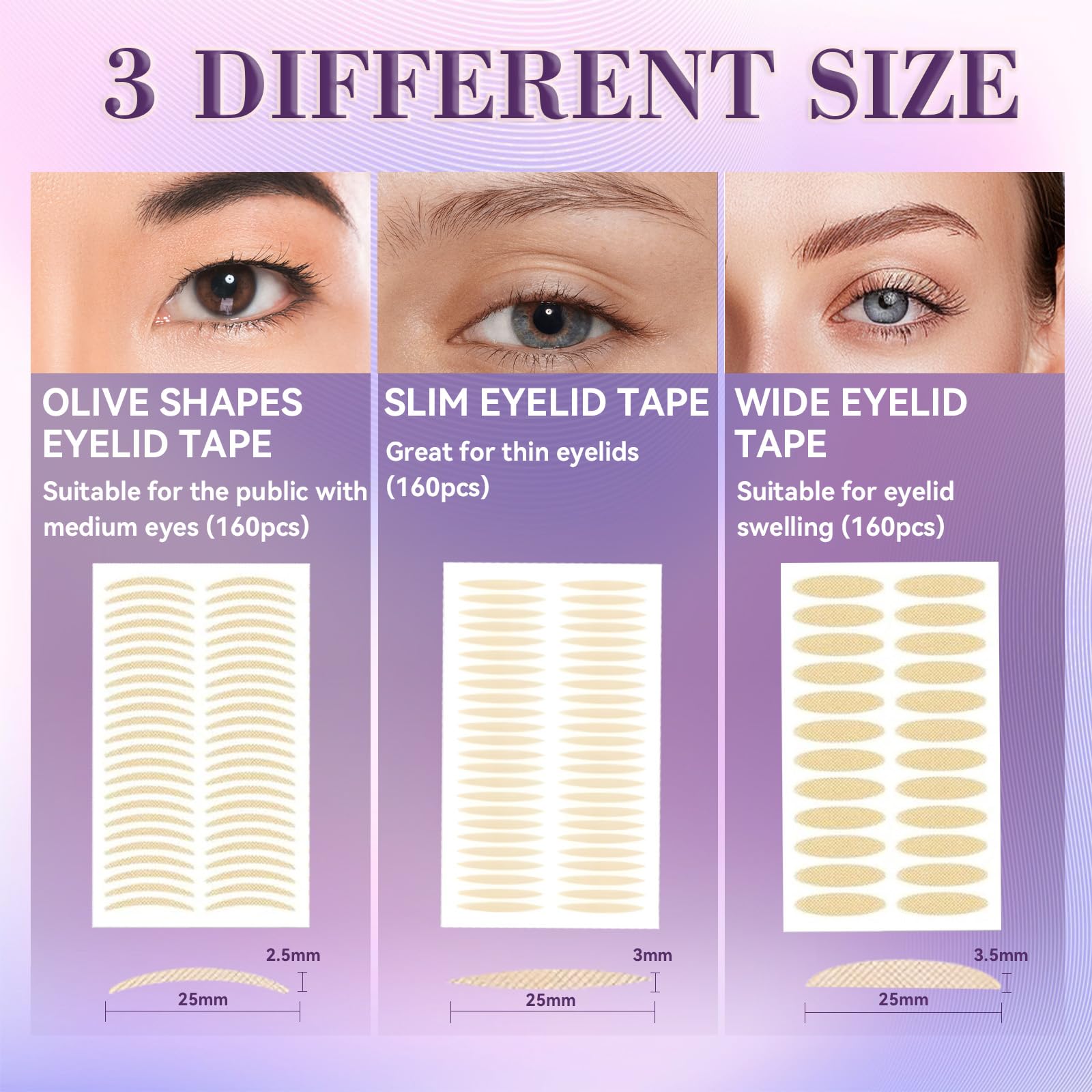 Eveellyn three sizes of eyelid tape fit different eyelids for daily versatility.