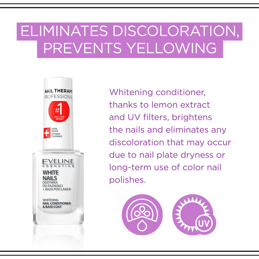 Eveline bottle eliminates discoloration for dull nails.