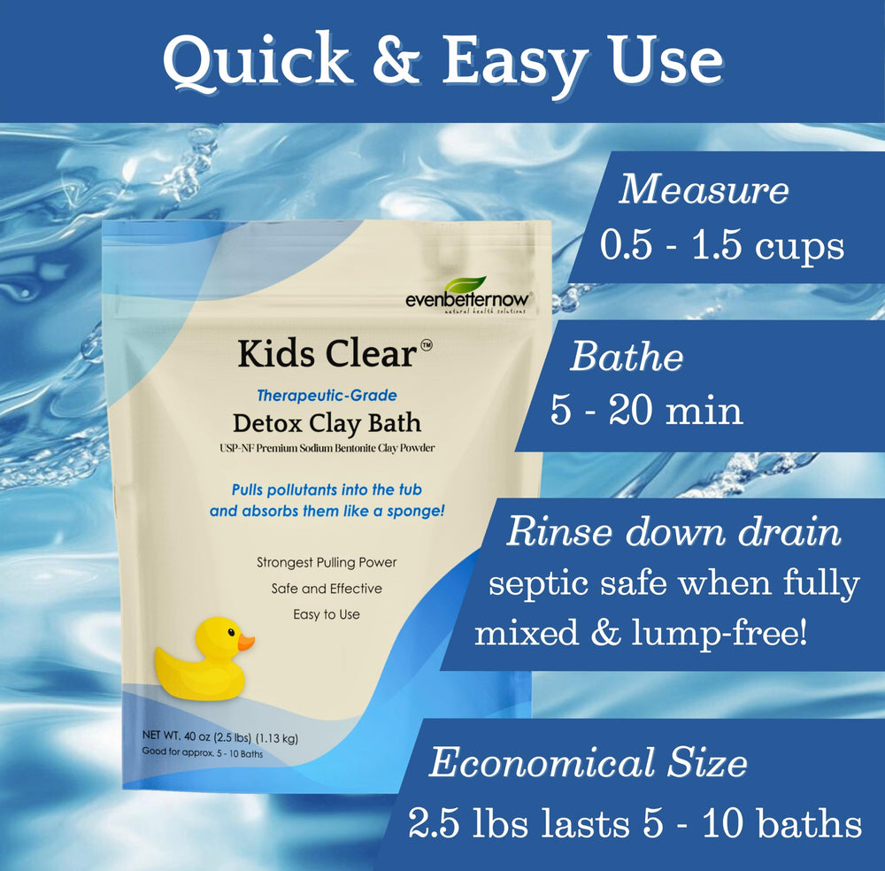 Evenbetternow Kids Clear Detox Bath powder shown ready for a kid-friendly bath texture.
