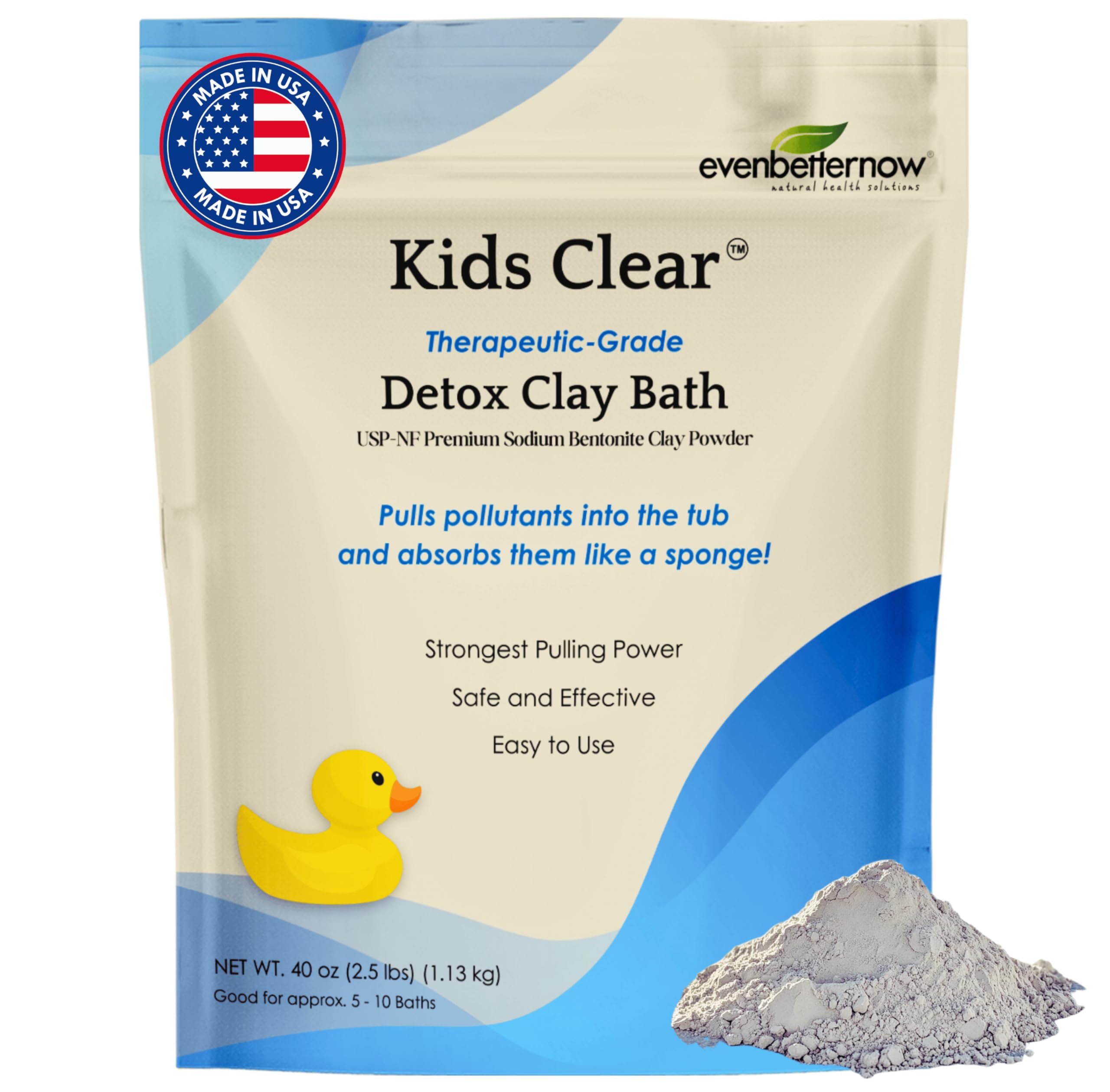 Evenbetternow Kids Clear Detox Bath powder in a jar ready for a gentle cleanse.