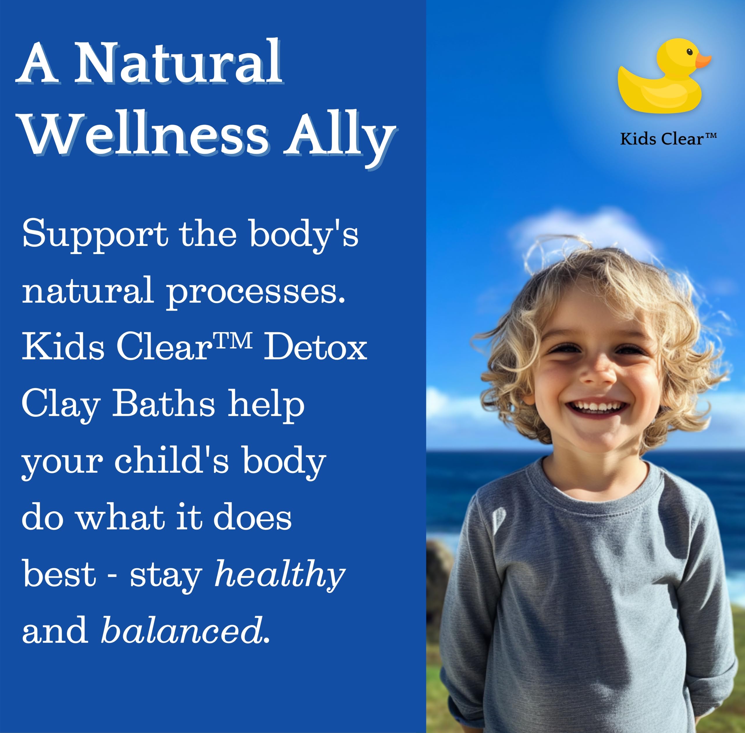 USA-sourced Evenbetternow Kids Clear Detox Bath showing pure bentonite with no additives.