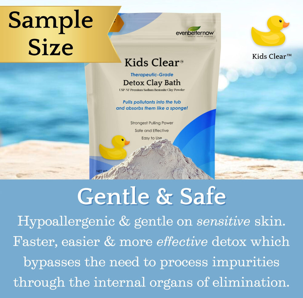 EvenbetterNow Kids Clear Detox Clay Bath texture close-up emphasizes natural purity.