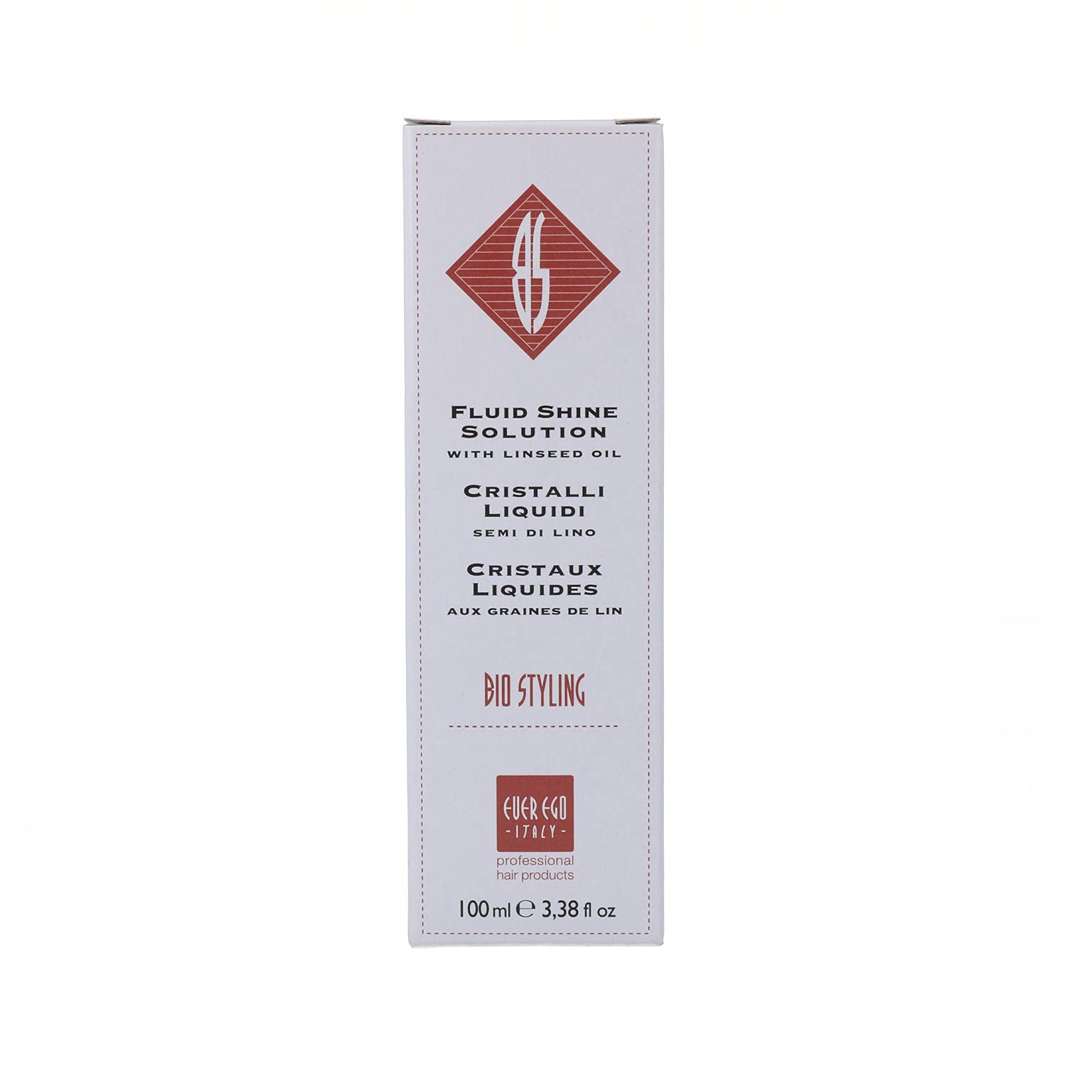 Ever Ego Italy Liquid Crystals bottle closeup for glossy, grease-free shine.