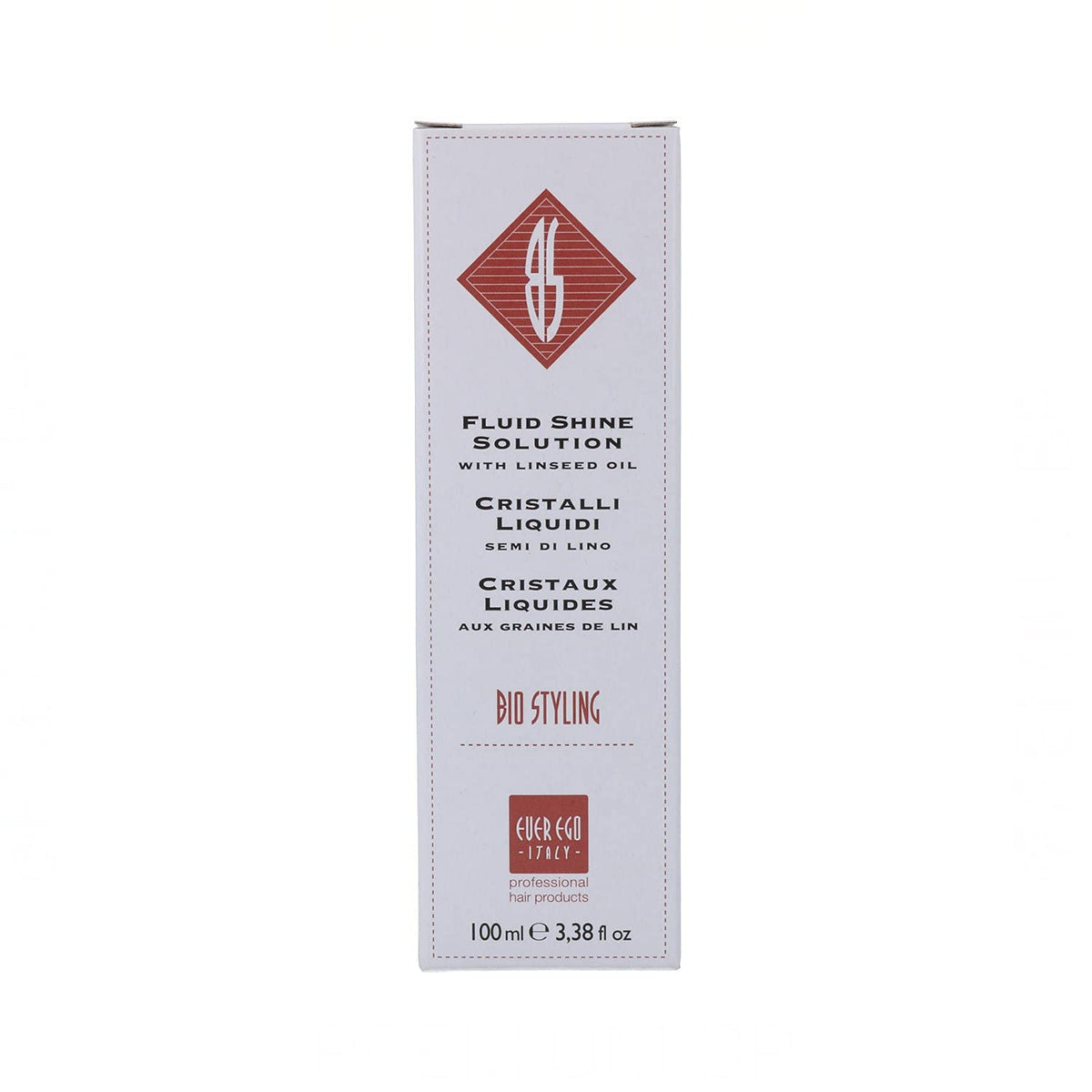 Ever Ego Italy Liquid Crystals bottle closeup for glossy, grease-free shine.
